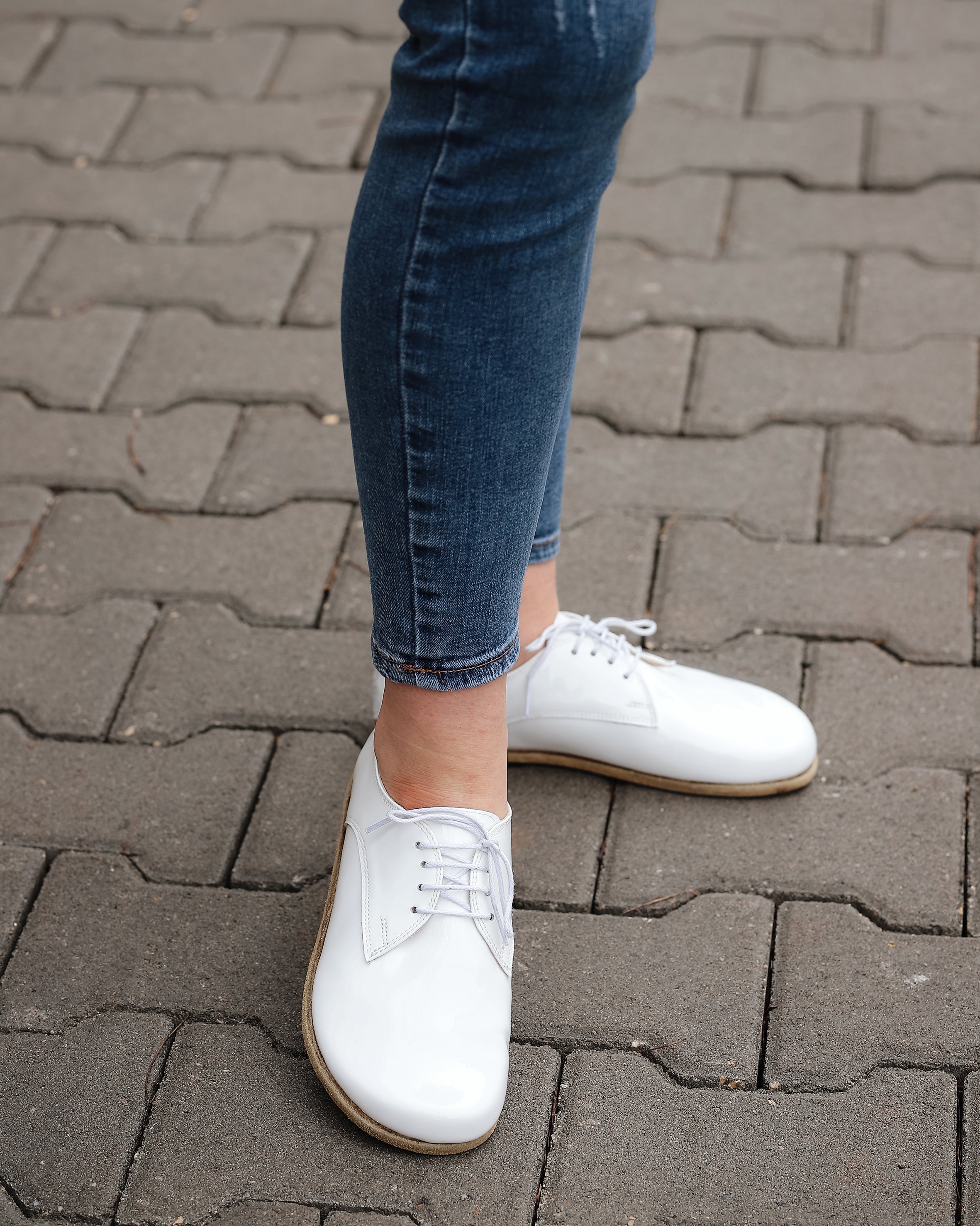 White Oxford Wide Barefoot Patent Leather Handmade Shoes