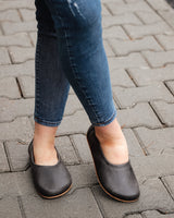 Asphalt Black Women Flat Ballets Wide Barefoot Crazy Leather Handmade Women Flat Ballets
