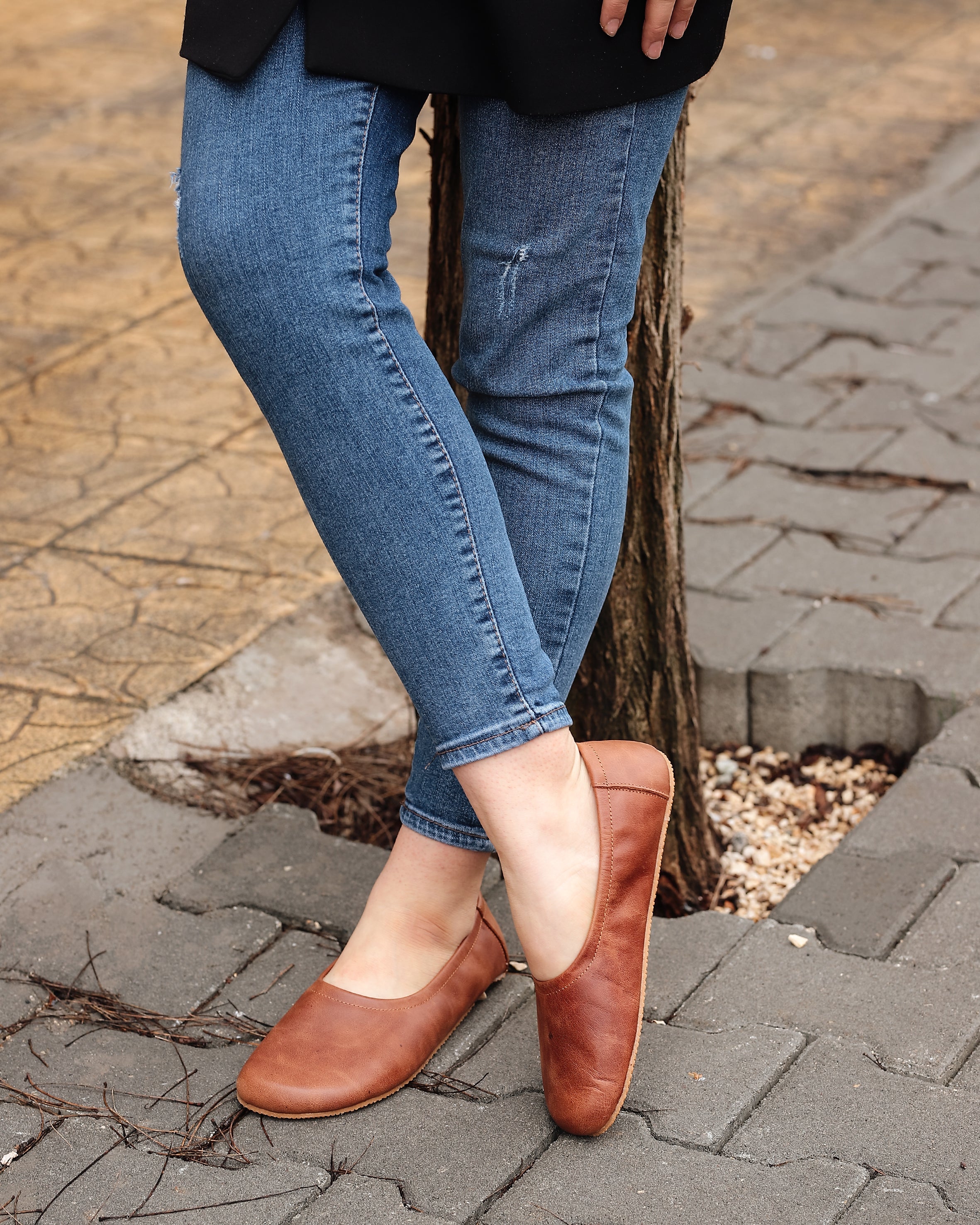 Brown Women Flat Ballets Wide Barefoot Crazy Leather Handmade Women Flat Ballets