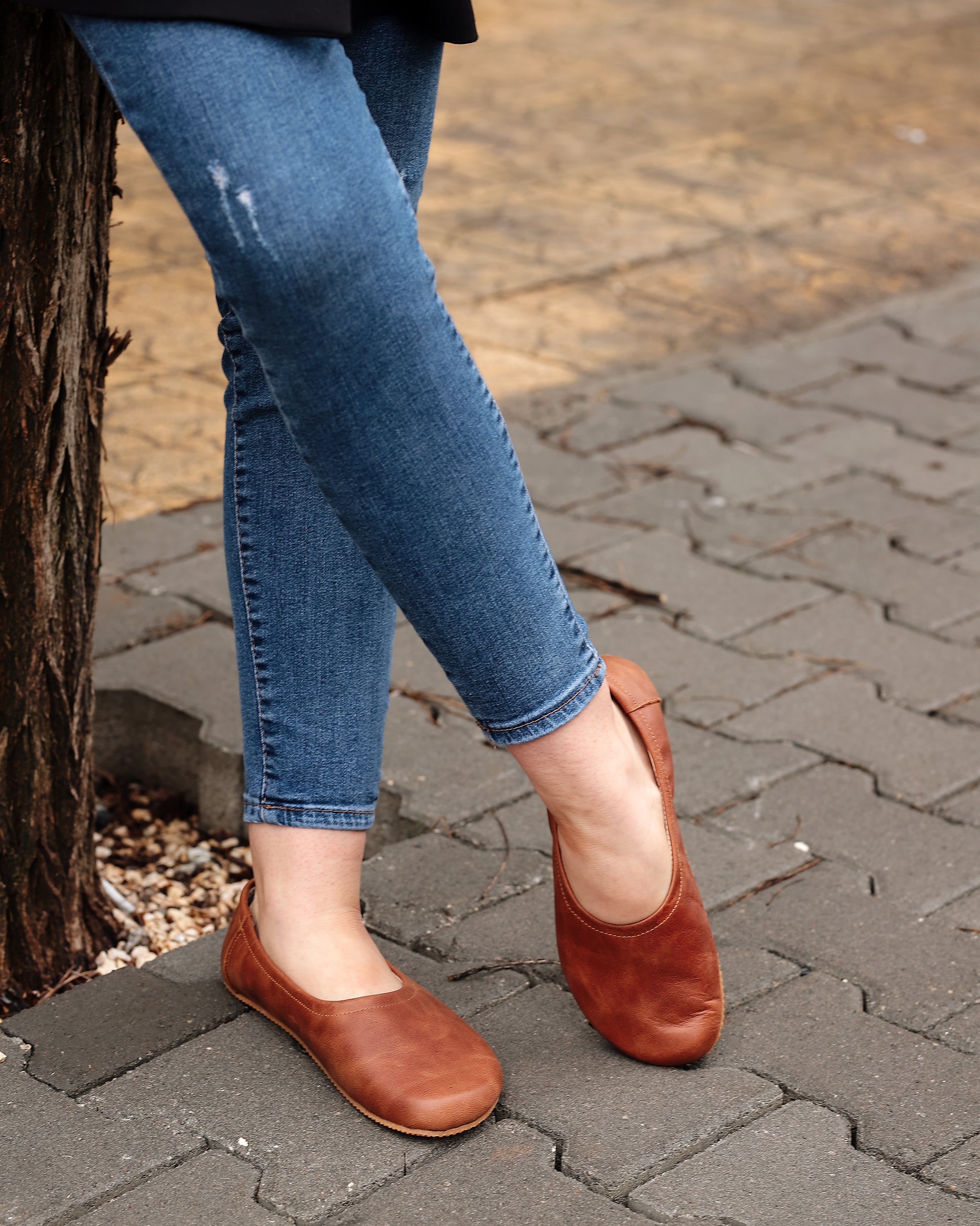 Brown Women Flat Ballets Wide Barefoot Crazy Leather Handmade Women Flat Ballets