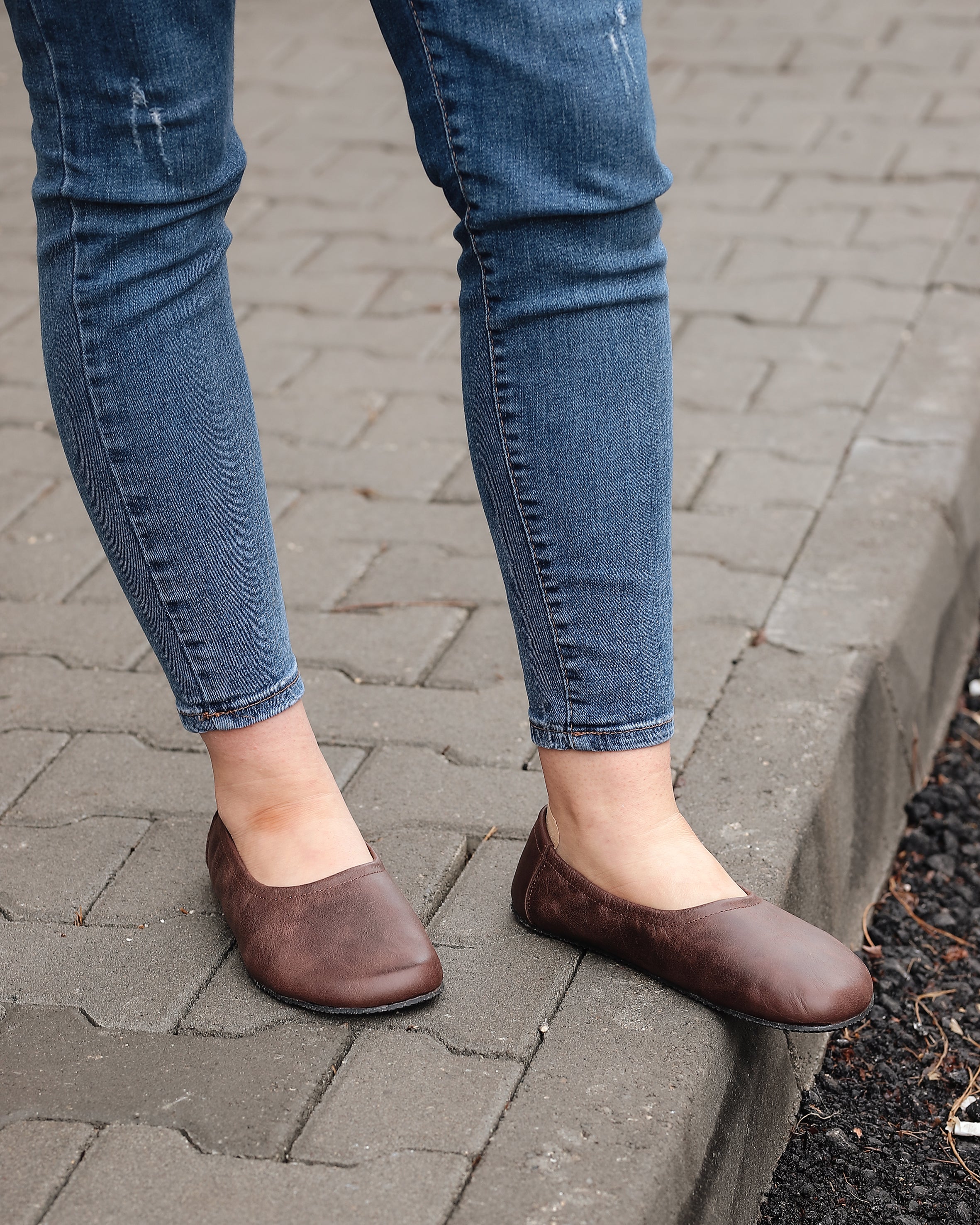 Dark Brown Women Flat Ballets Wide Barefoot Crazy Leather Handmade