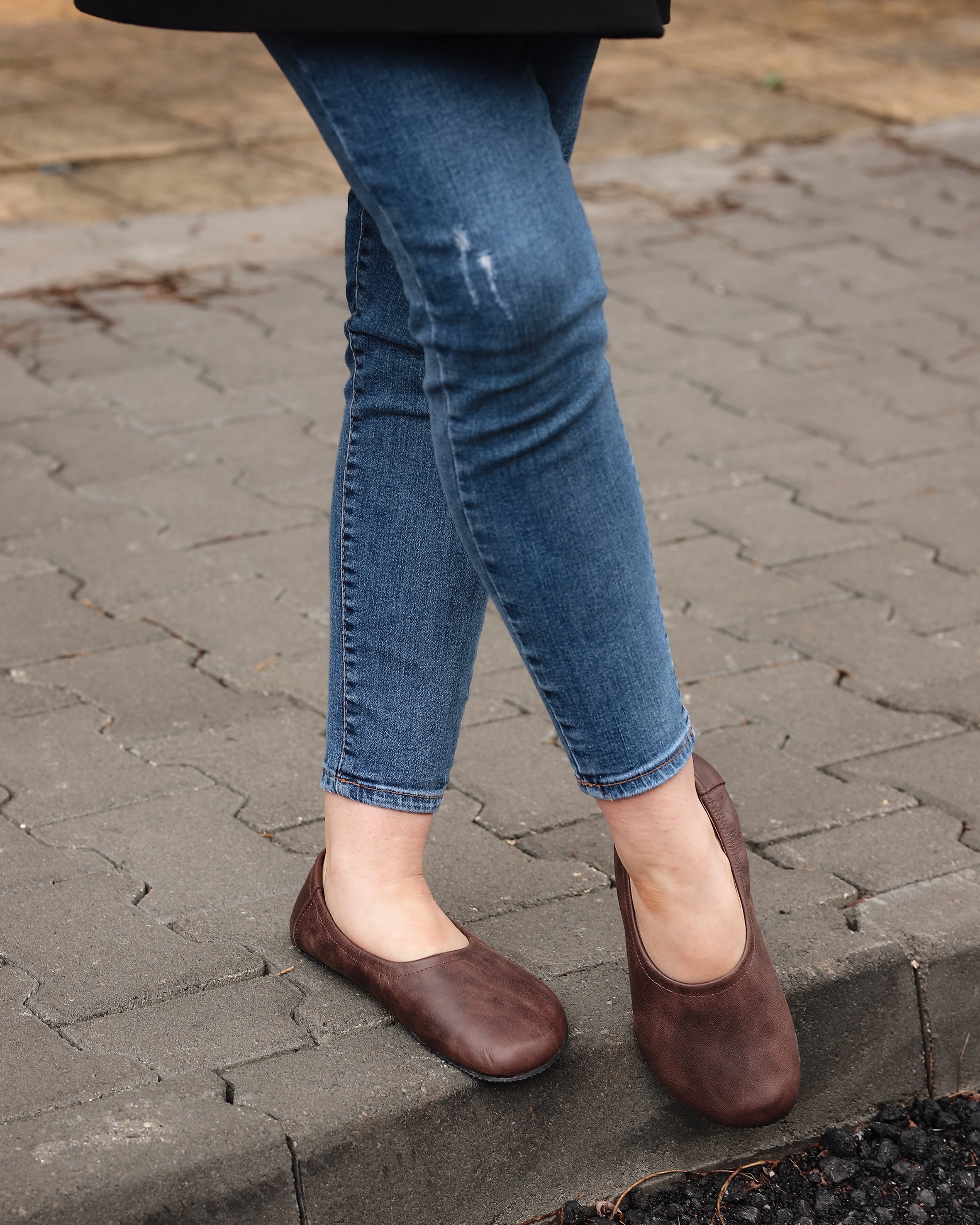 Dark Brown Women Flat Ballets Wide Barefoot Crazy Leather Handmade