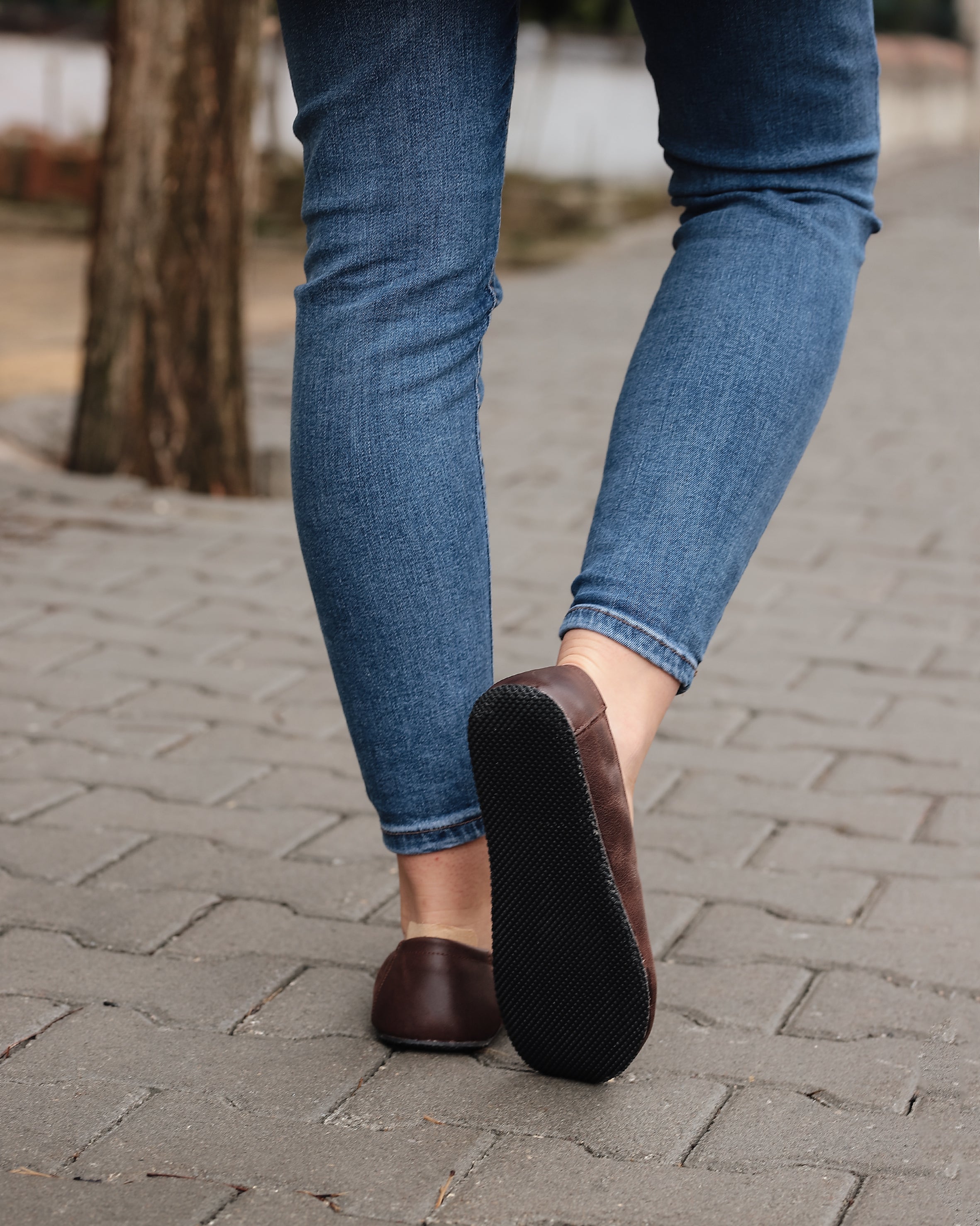 Dark Brown Women Flat Ballets Wide Barefoot Crazy Leather Handmade