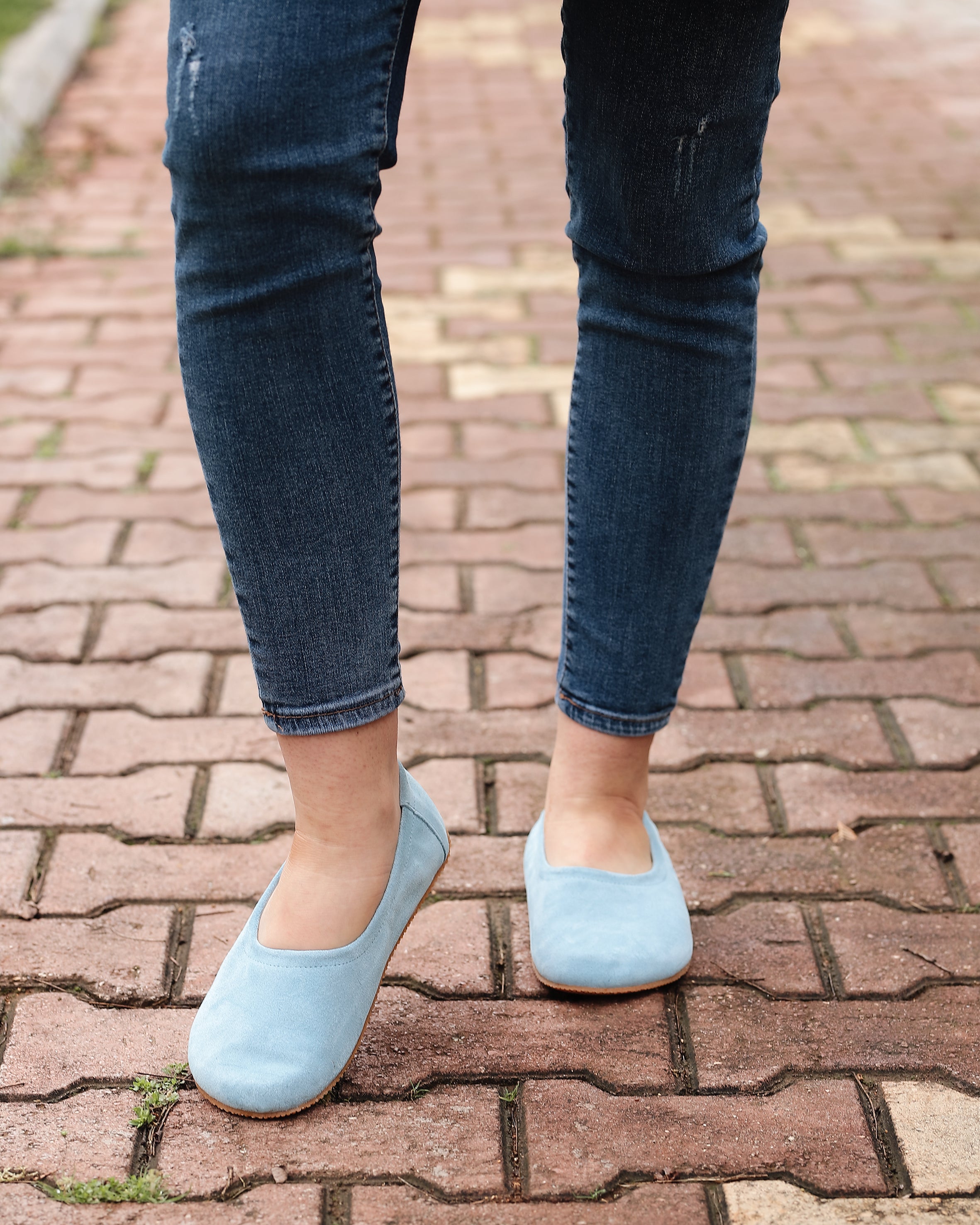 Baby Blue Women Flat Ballets Wide Barefoot Suede Leather Handmade