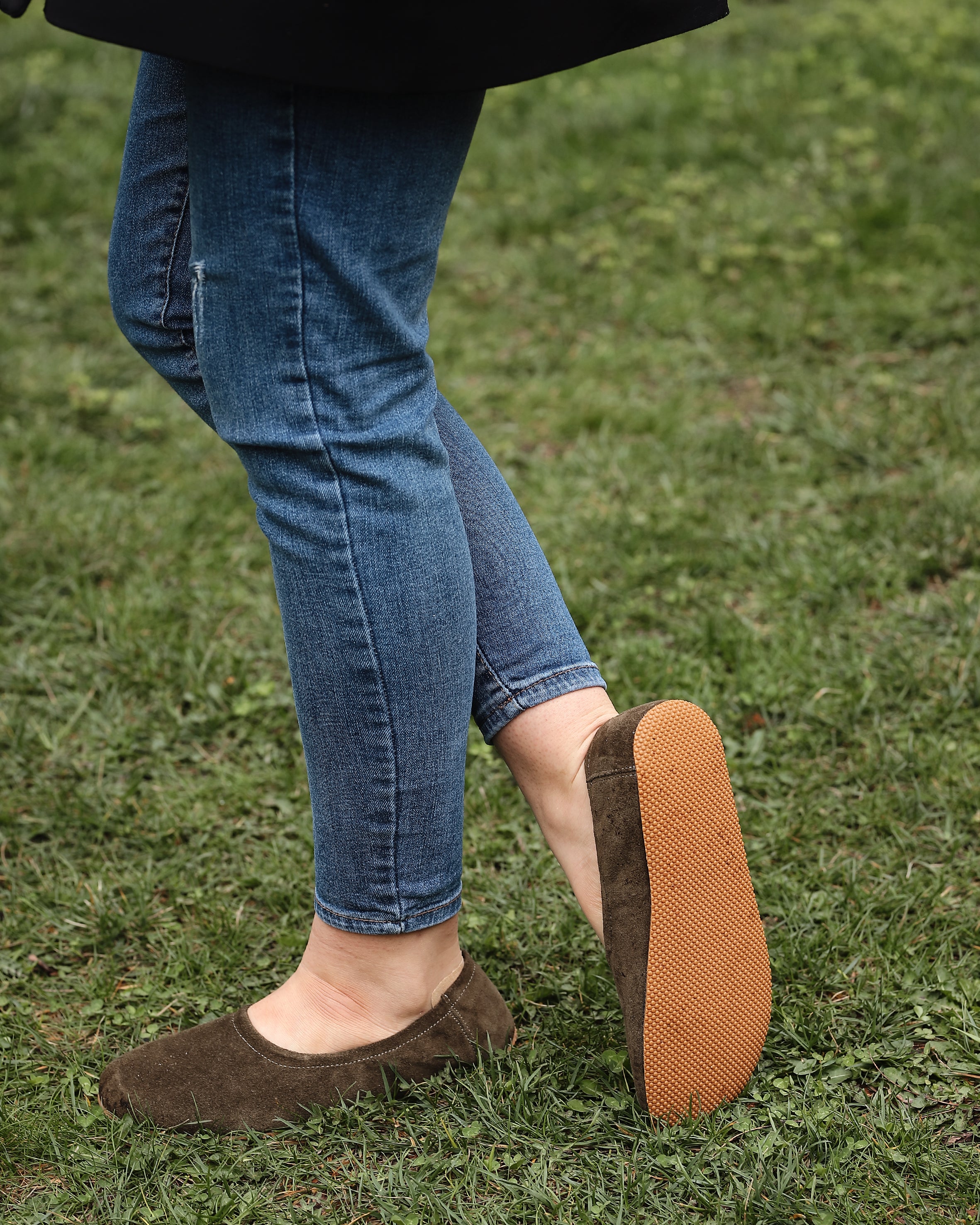 Green Women Flat Ballets Wide Barefoot Suede Leather Handmade