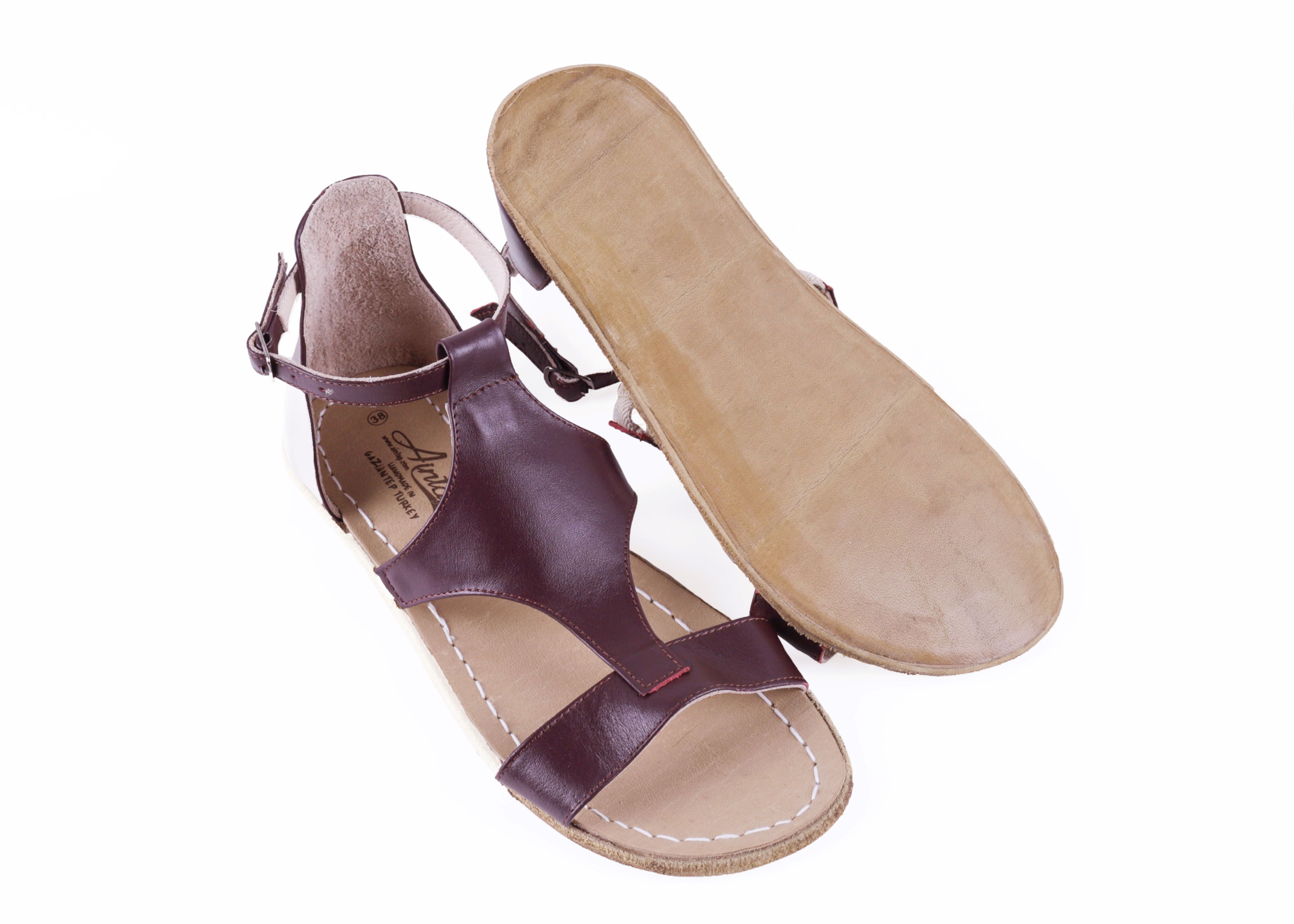 Burgundy Women Buckle Slipper Wide Barefoot Smooth Leather Handmade 