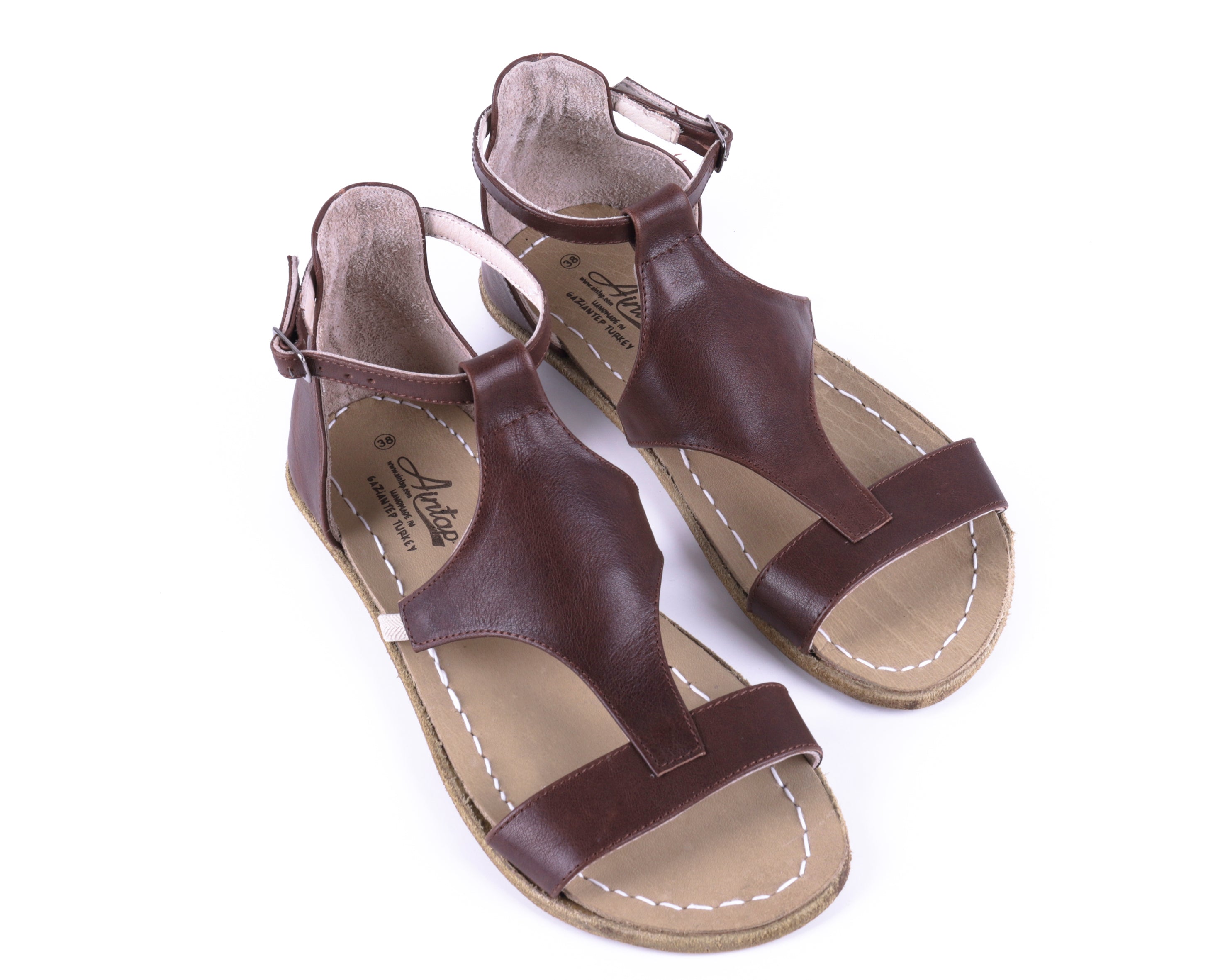 Dark Brown Women Buckle Slipper Wide Barefoot Smooth Leather Handmade