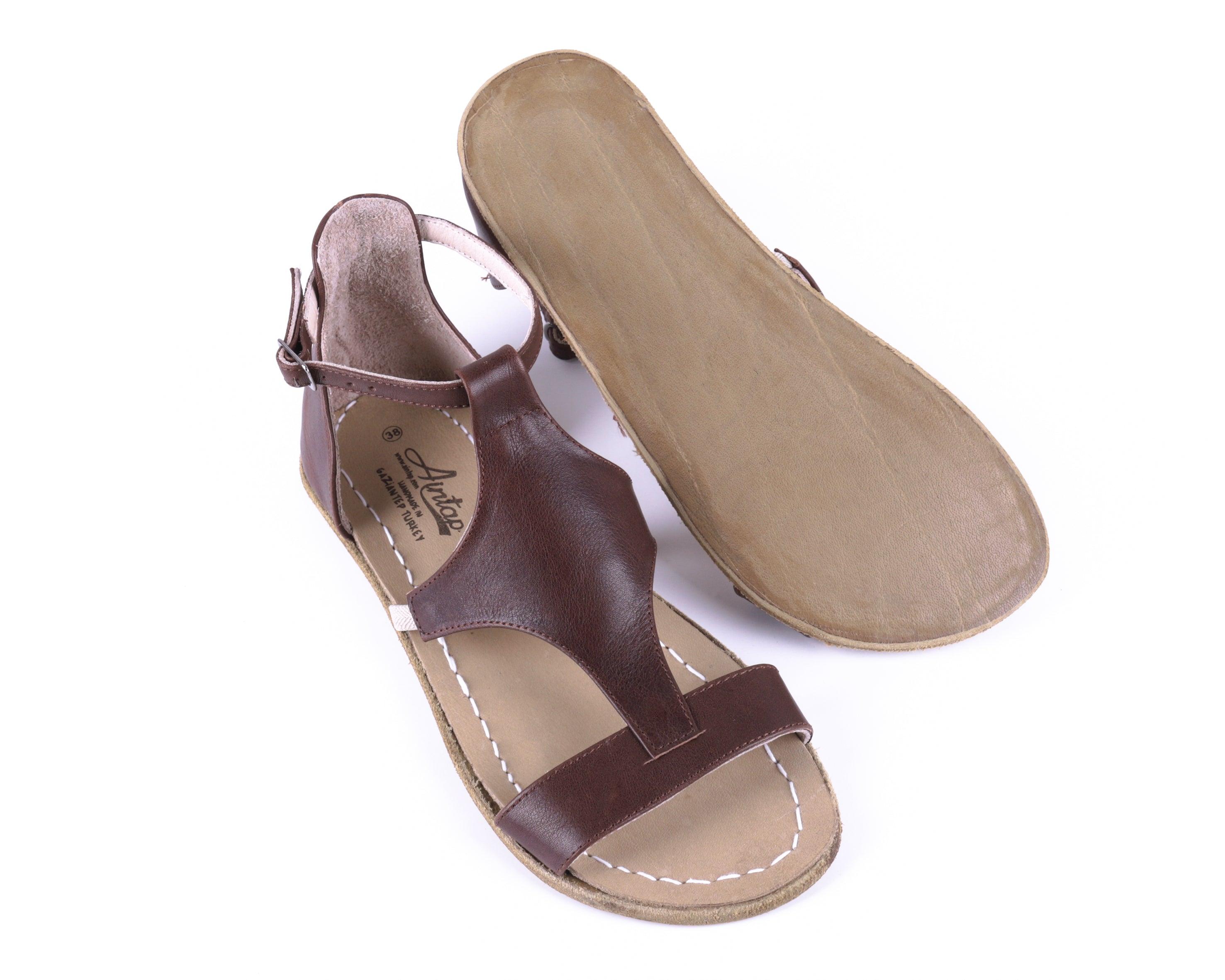Dark Brown Women Buckle Slipper Wide Barefoot Smooth Leather Handmade 
