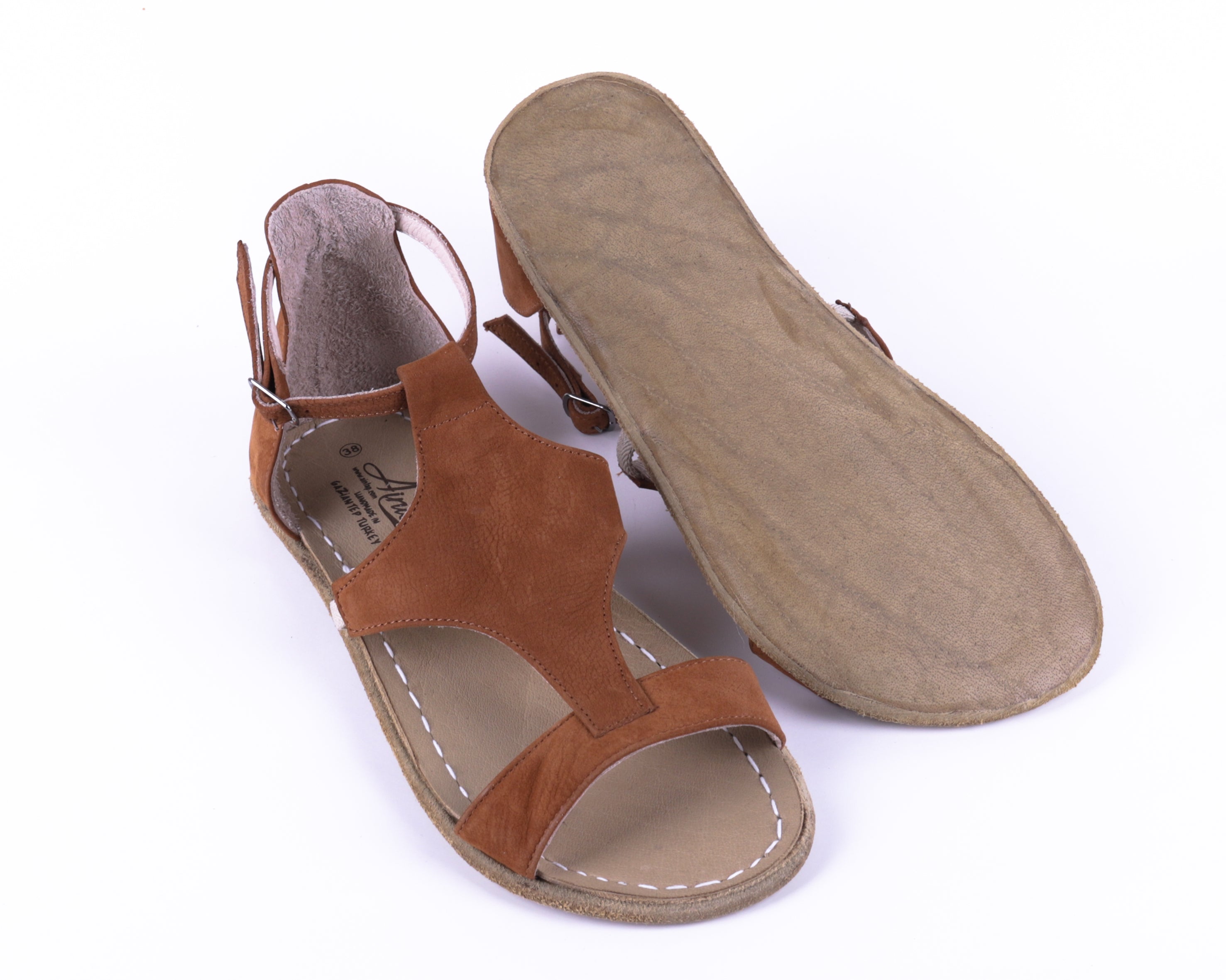 Tan Women Buckle Slipper Wide Barefoot Nubuck Leather Handmade