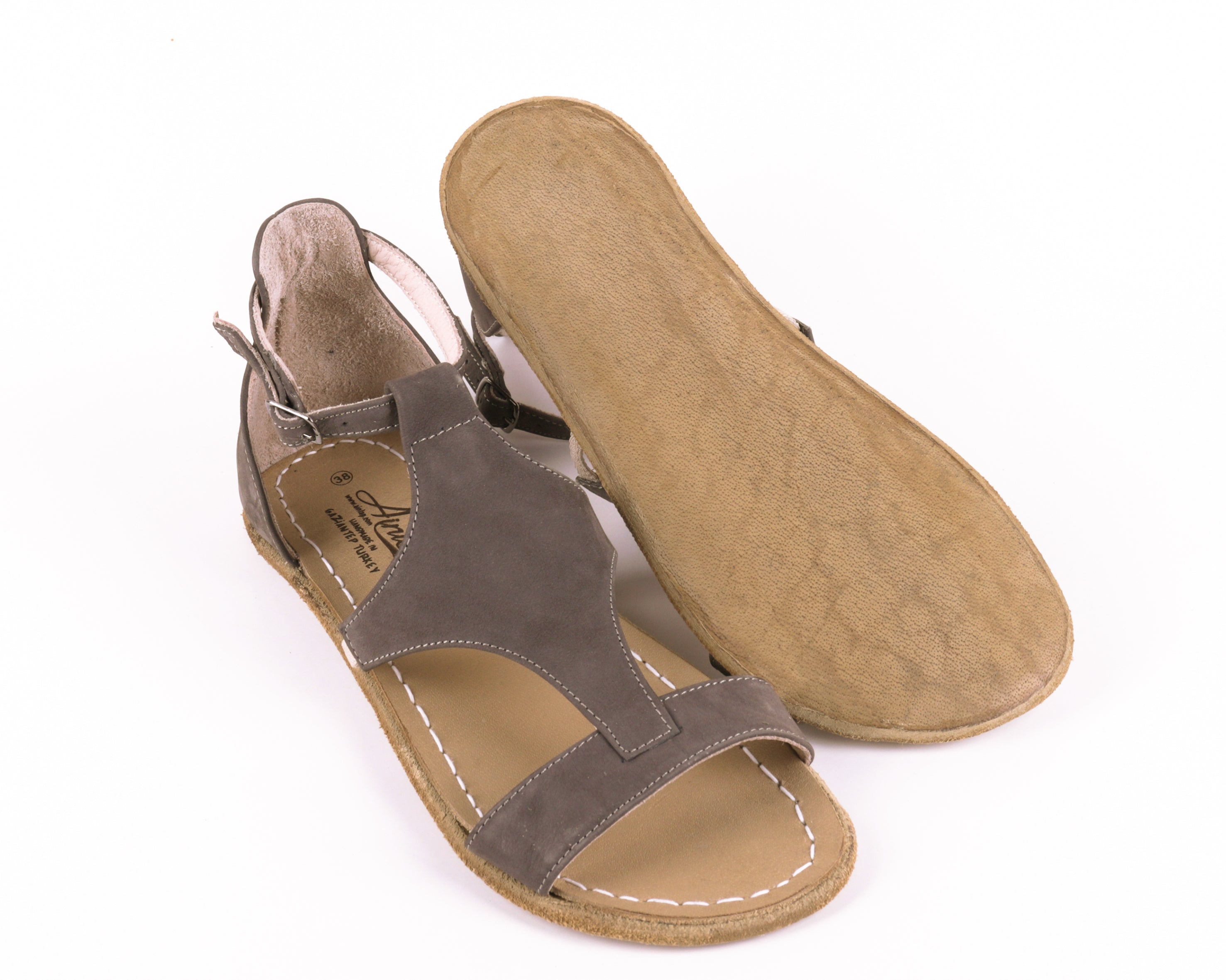 Smoked Women Buckle Slipper Wide Barefoot Nubuck Leather Handmade 