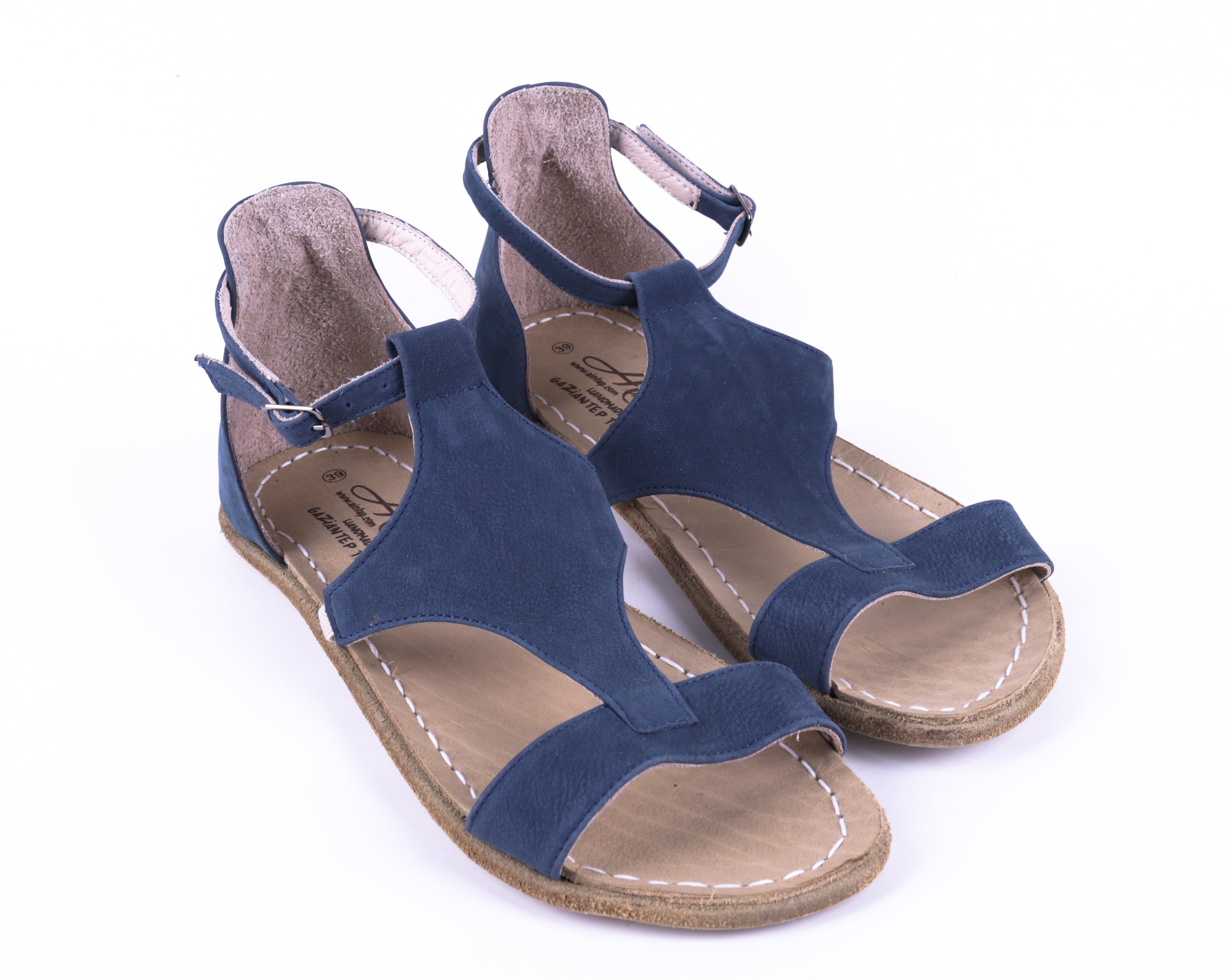 Jeans Women Buckle Slipper Wide Barefoot Nubuck Leather Handmade 