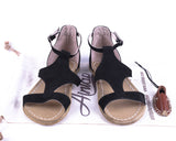 Black Women Buckle Slipper Wide Barefoot Nubuck Leather Handmade Women Slipper