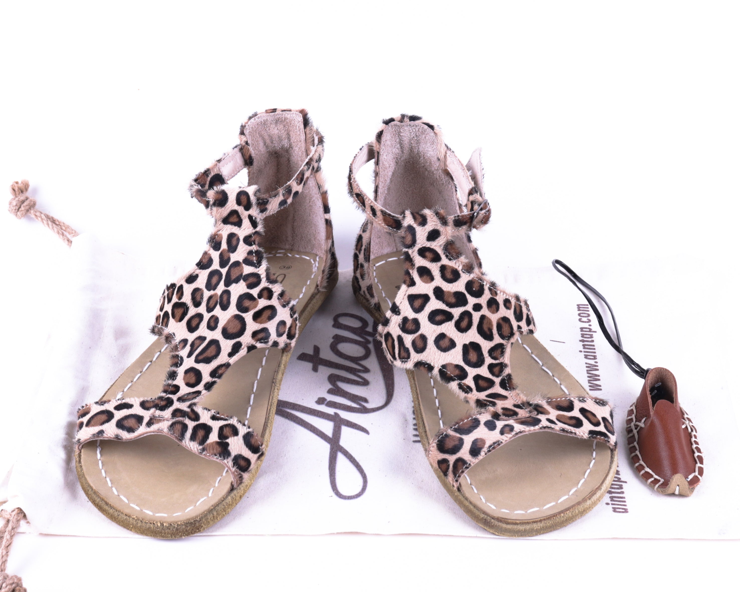 Leopard Women Buckle Slipper Wide Barefoot Smooth Leather Handmade