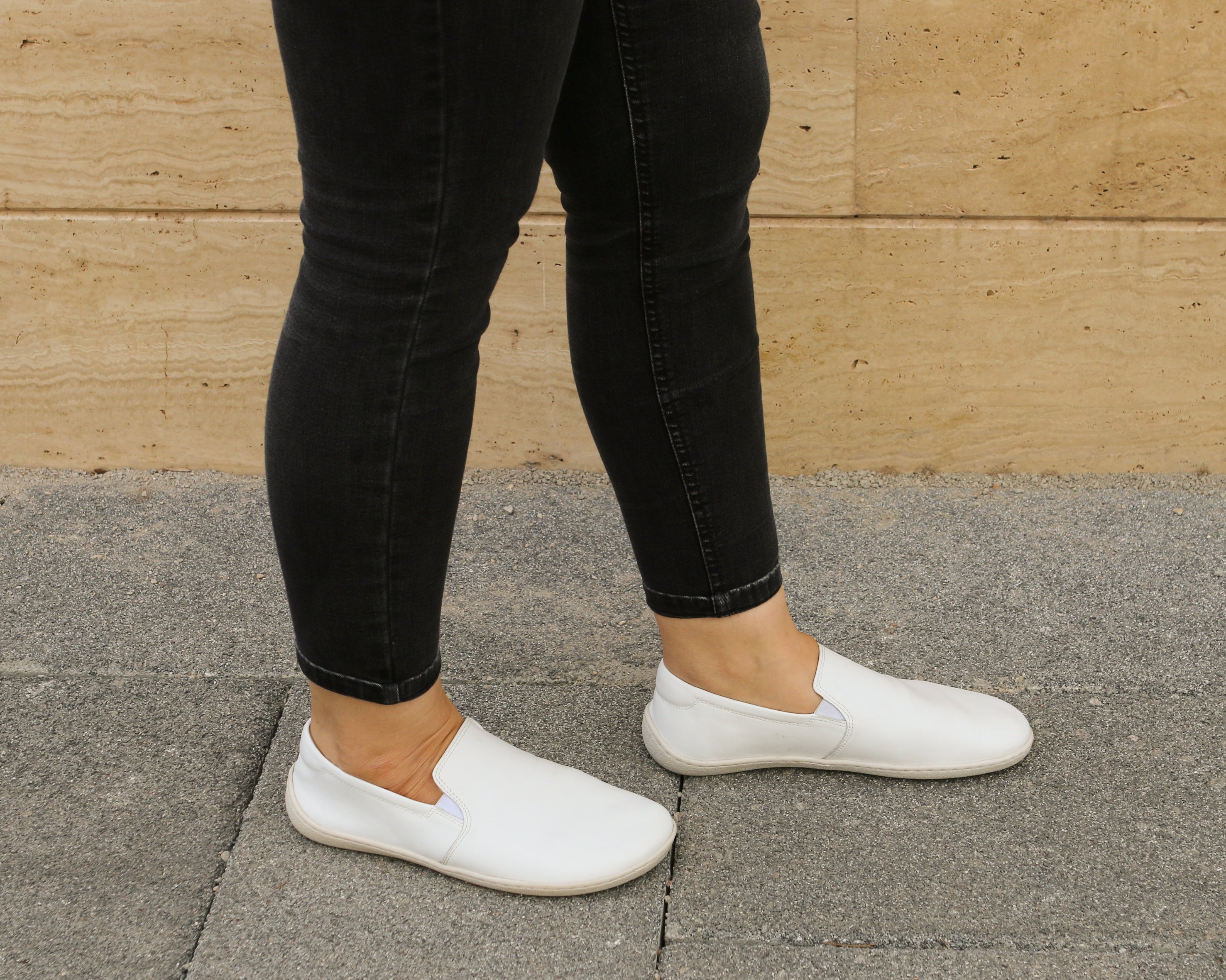 White Slip-On Wide Barefoot Shoes Smooth Leather Handmade 6mm Rubber Outsole 