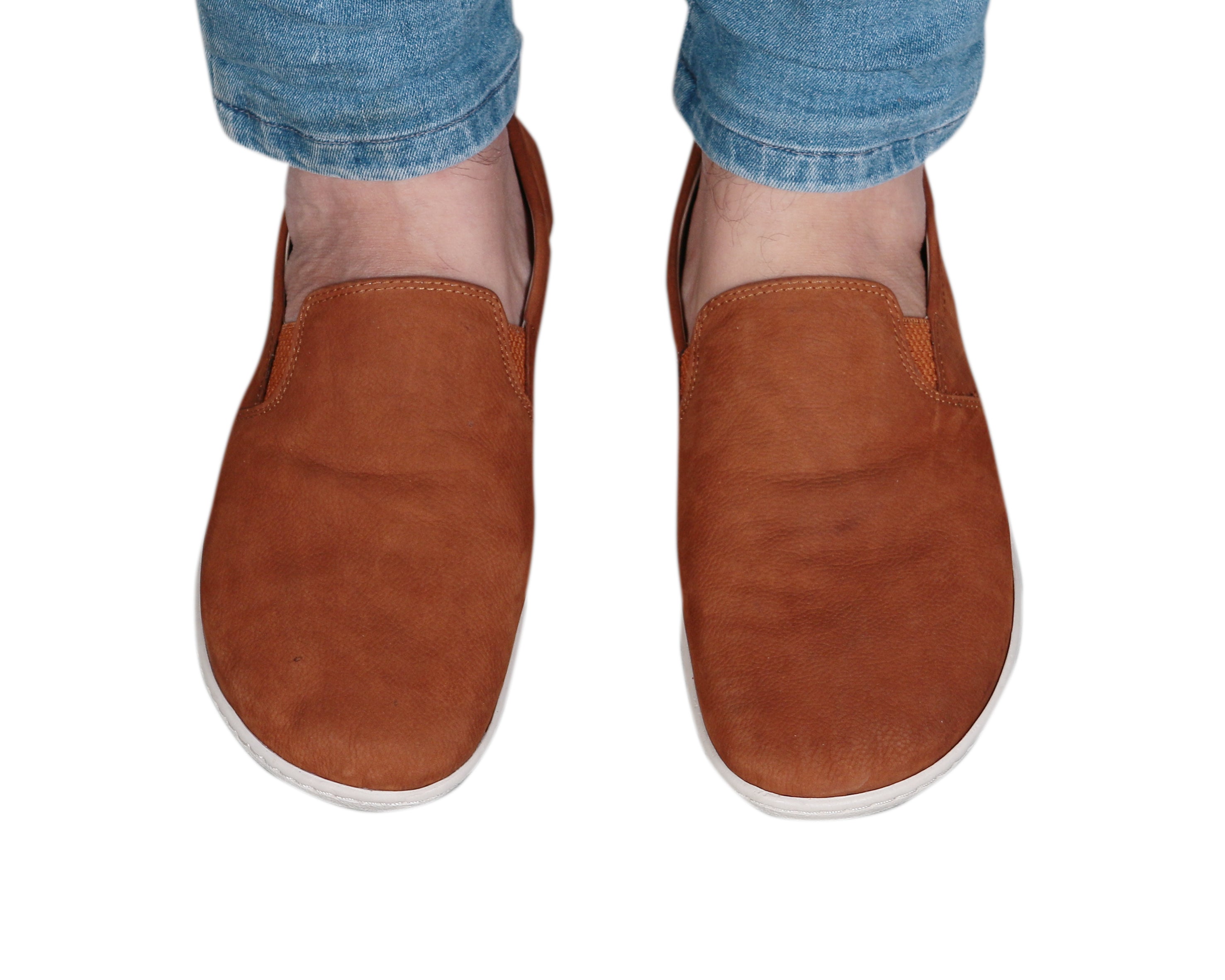 Tan Slip-On Wide Barefoot Shoes Nubuck Leather Handmade 6mm Rubber Outsole