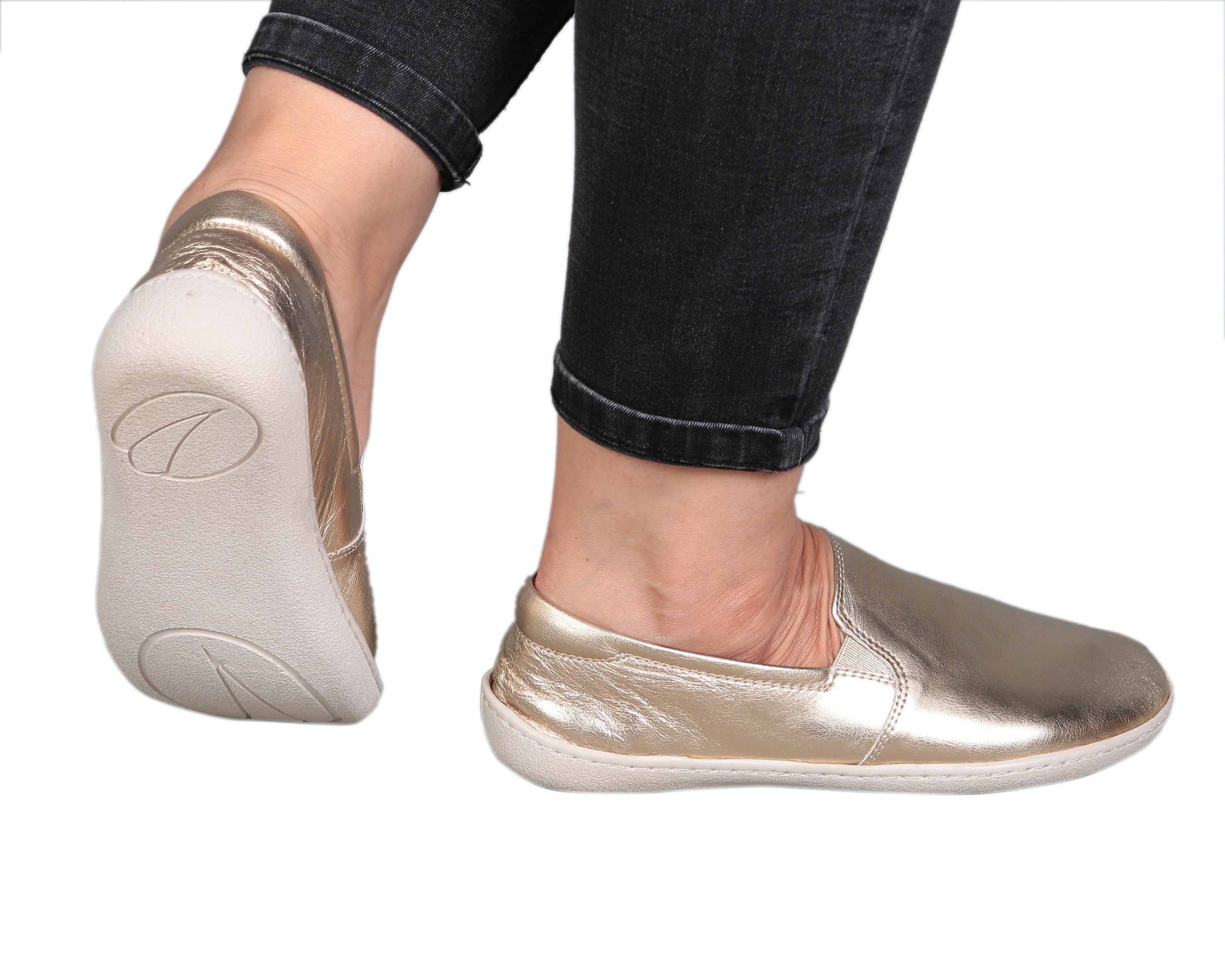 Gold Slip-On Wide Barefoot Shoes Smooth Leather Handmade 6mm Rubber Outsole 