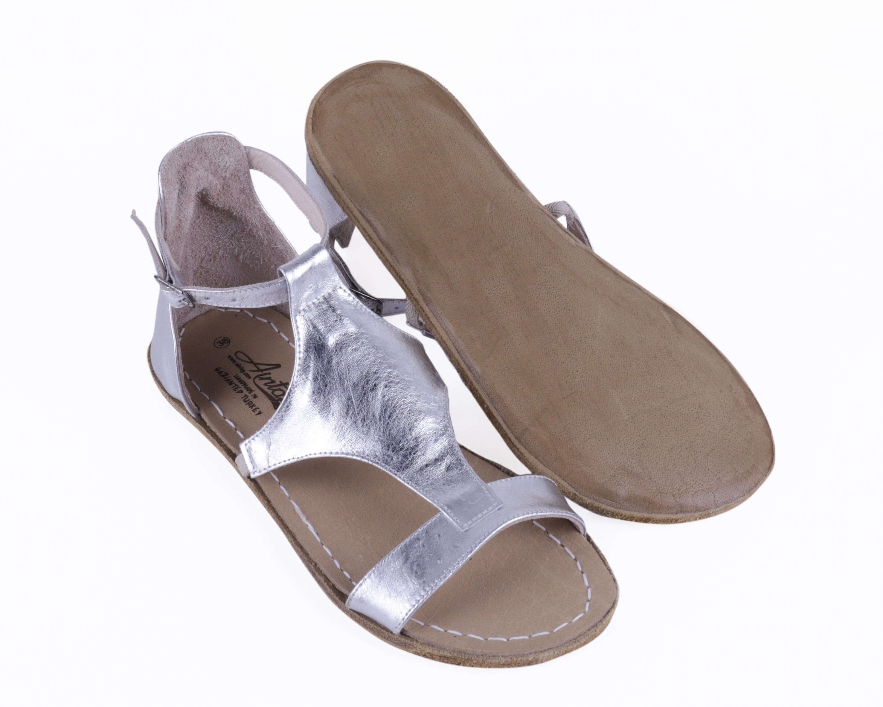 Sılver Women Buckle Slipper Wide Barefoot Smooth Leather Handmade 