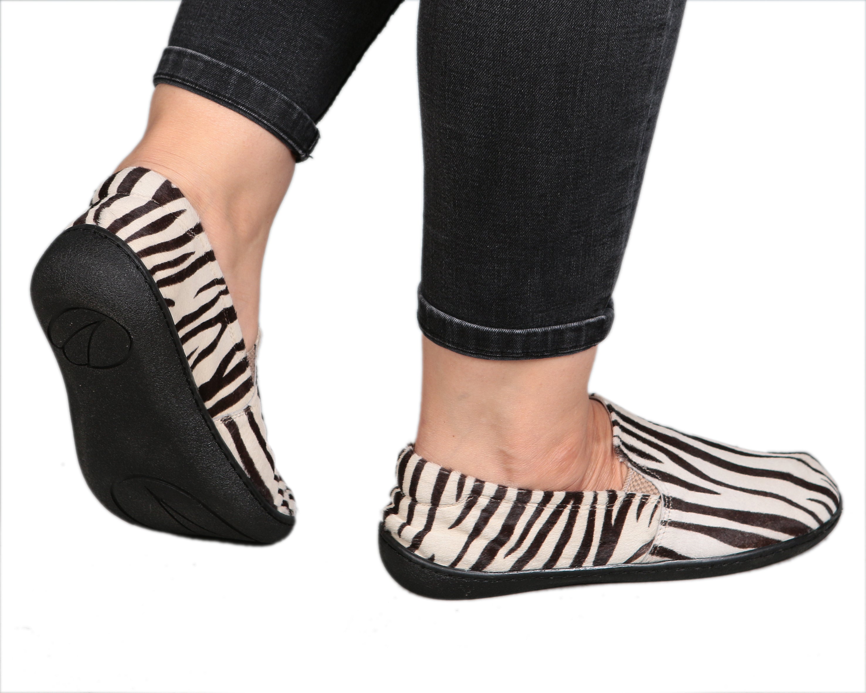 Zebra Slip-On Wide Barefoot Shoes Smooth Leather Handmade 6mm Rubber Outsole 