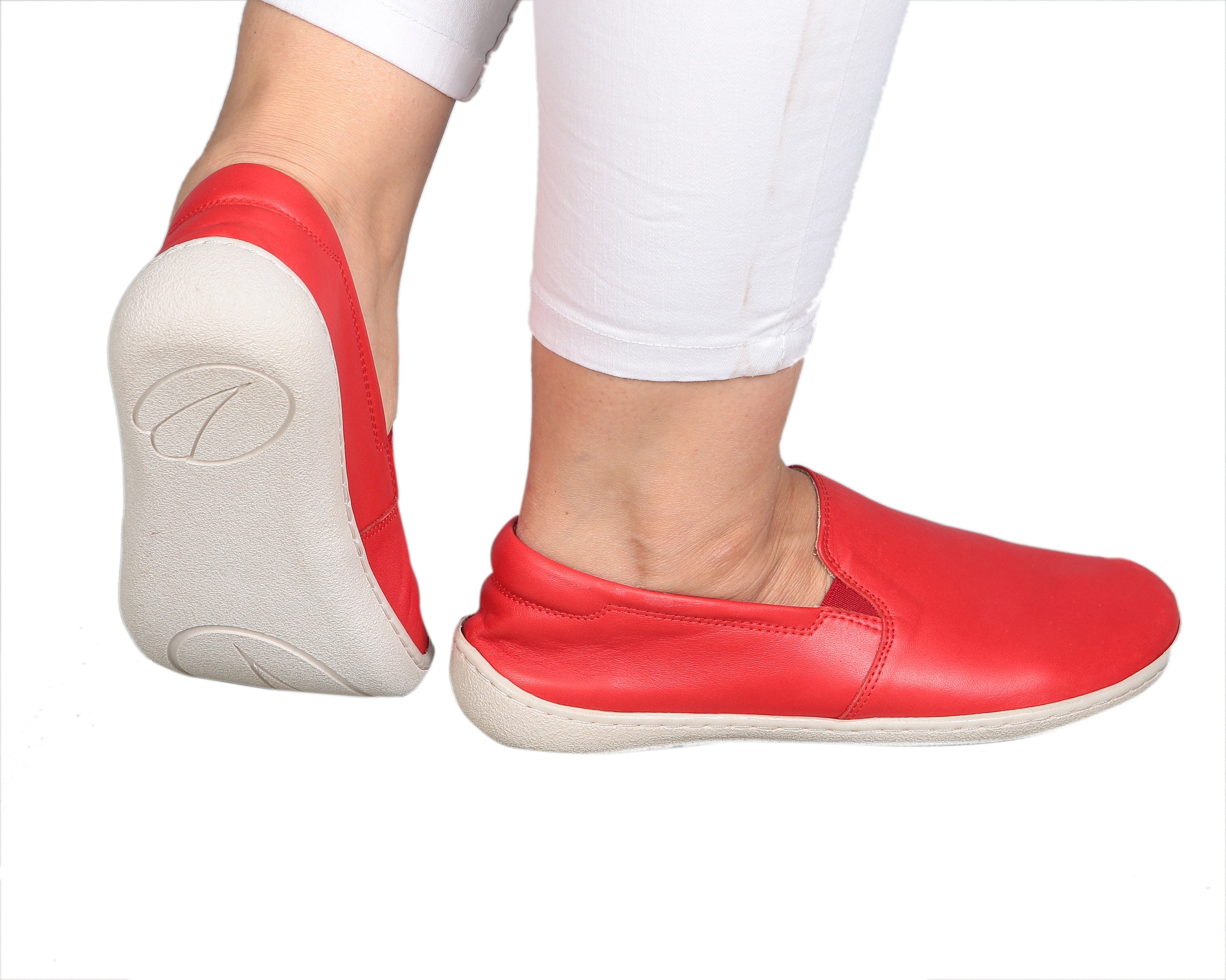 Red Slip-On Wide Barefoot Shoes Smooth Leather Handmade 6mm Rubber Outsole 