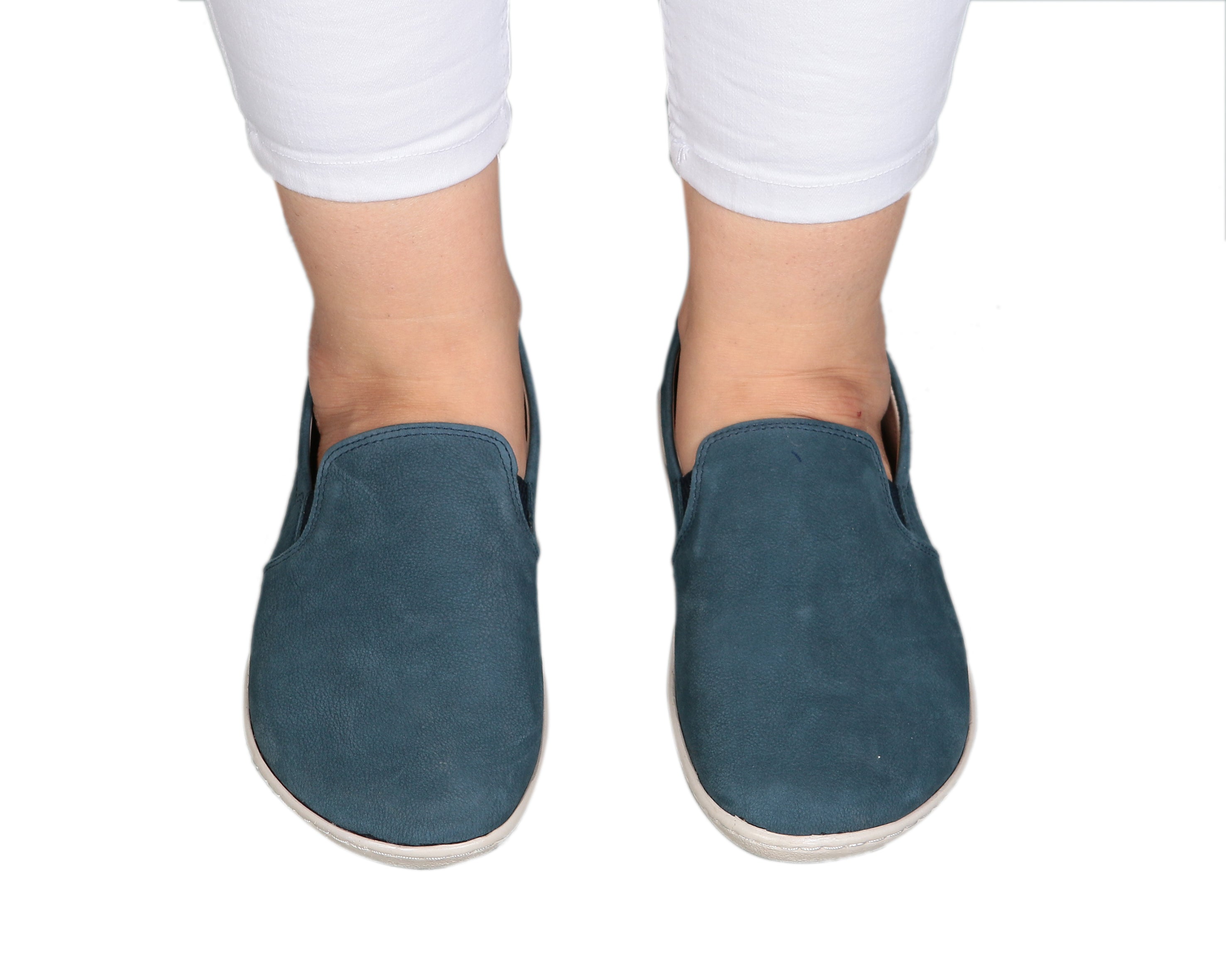 Jeans Slip-On Wide Barefoot Shoes Nubuck Leather Handmade 6mm Rubber Outsole 