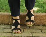 Black Women Buckle Slipper Wide Barefoot Nubuck Leather Handmade Women Slipper