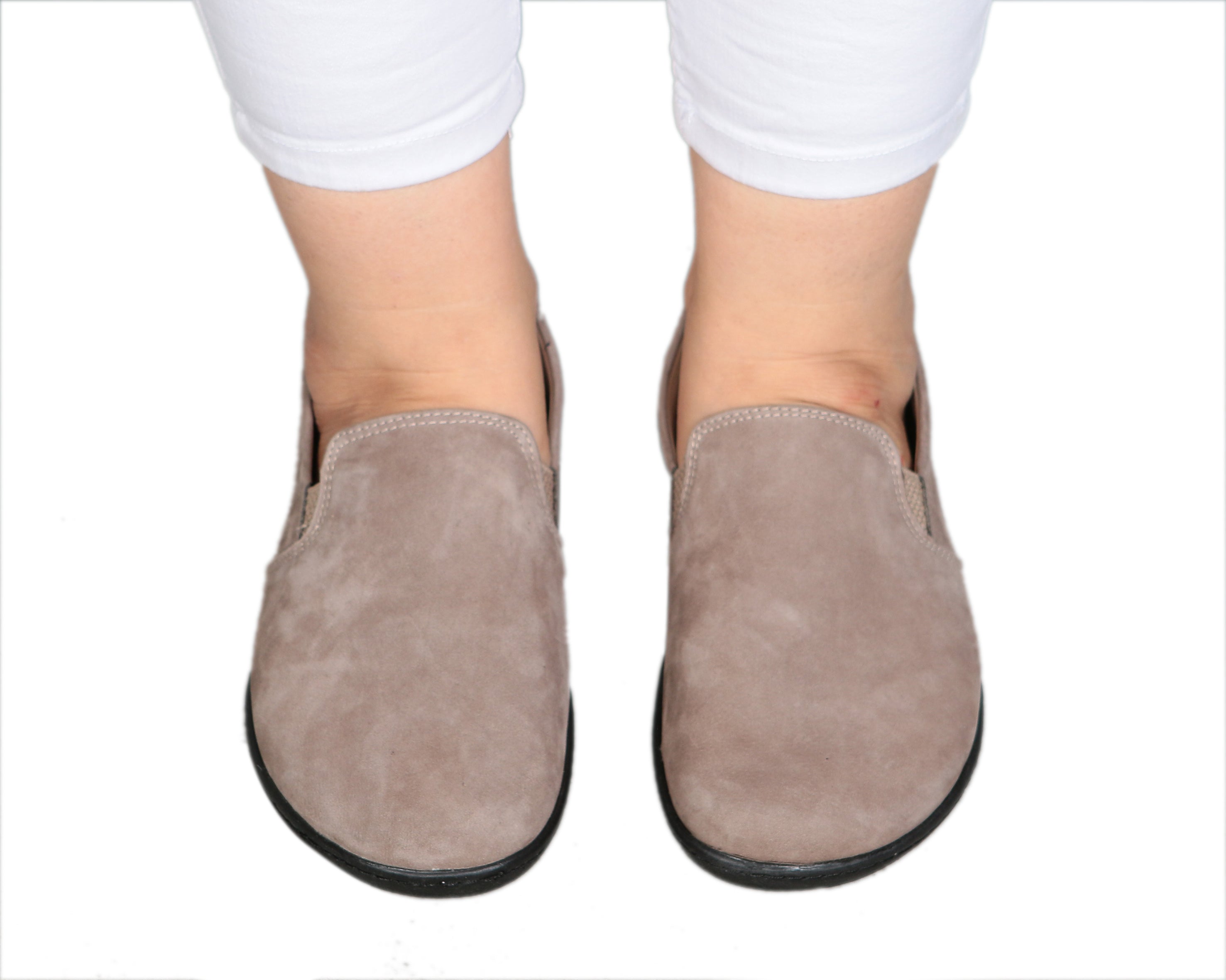 Smoked Slip-On Wide Barefoot Shoes Nubuck Leather Handmade 6mm Rubber Outsole 