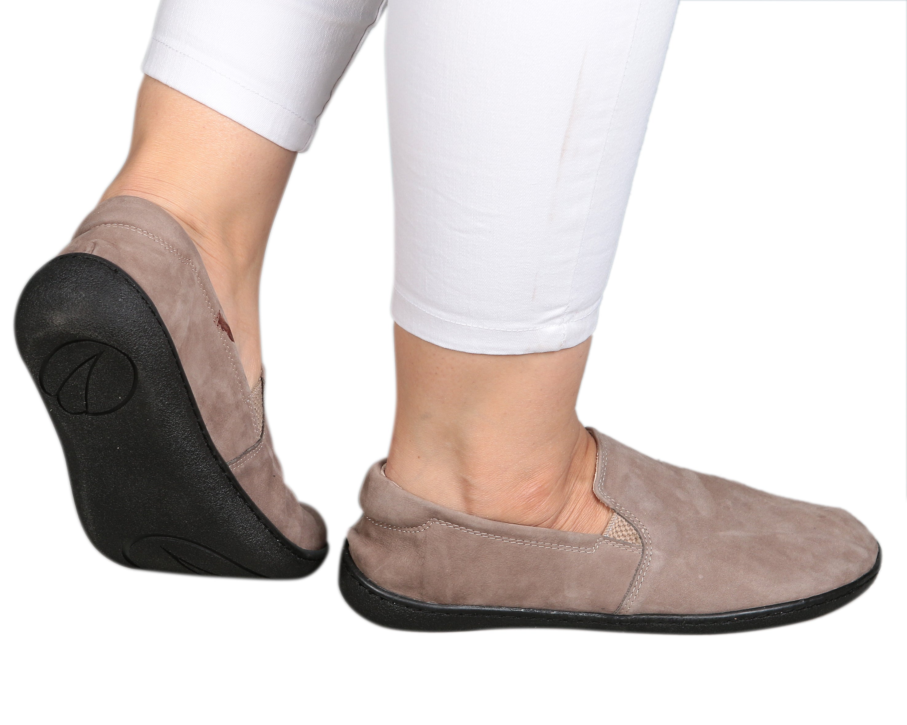 Smoked Slip-On Wide Barefoot Shoes Nubuck Leather Handmade 6mm Rubber Outsole 