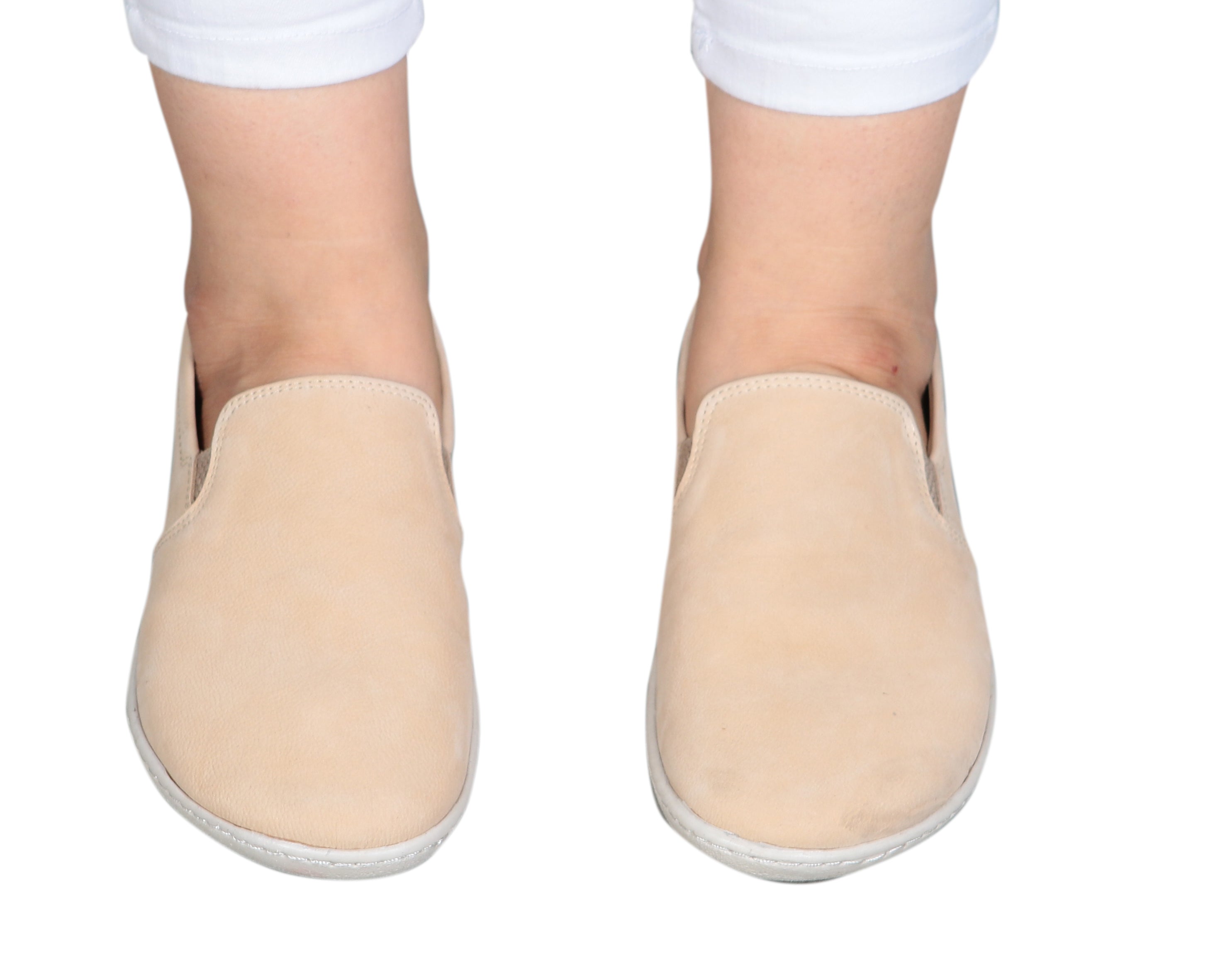 Cream Slip-On Wide Barefoot Shoes Nubuck Leather Handmade 6mm Rubber Outsole