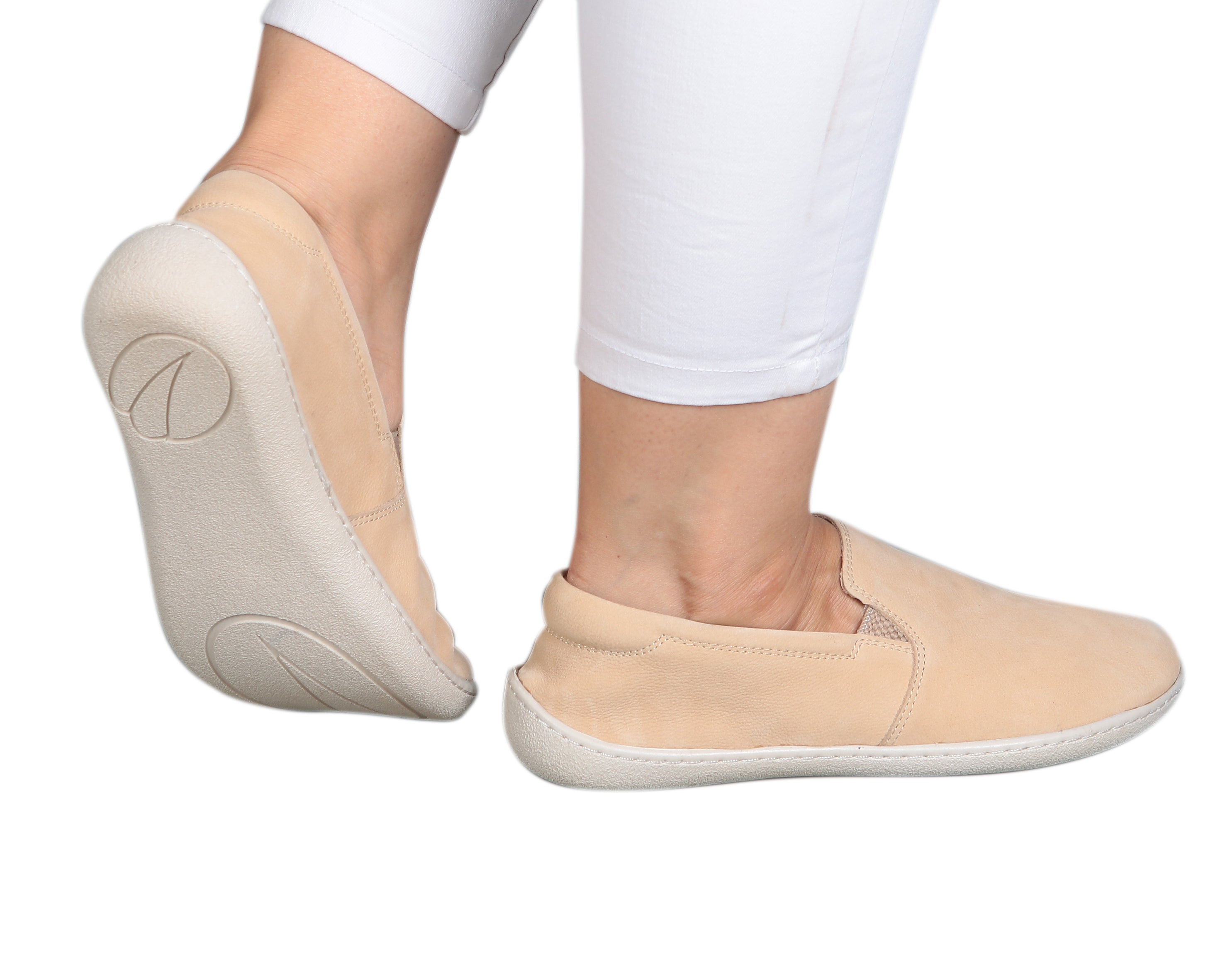 Cream Slip-On Wide Barefoot Shoes Nubuck Leather Handmade 6mm Rubber Outsole 