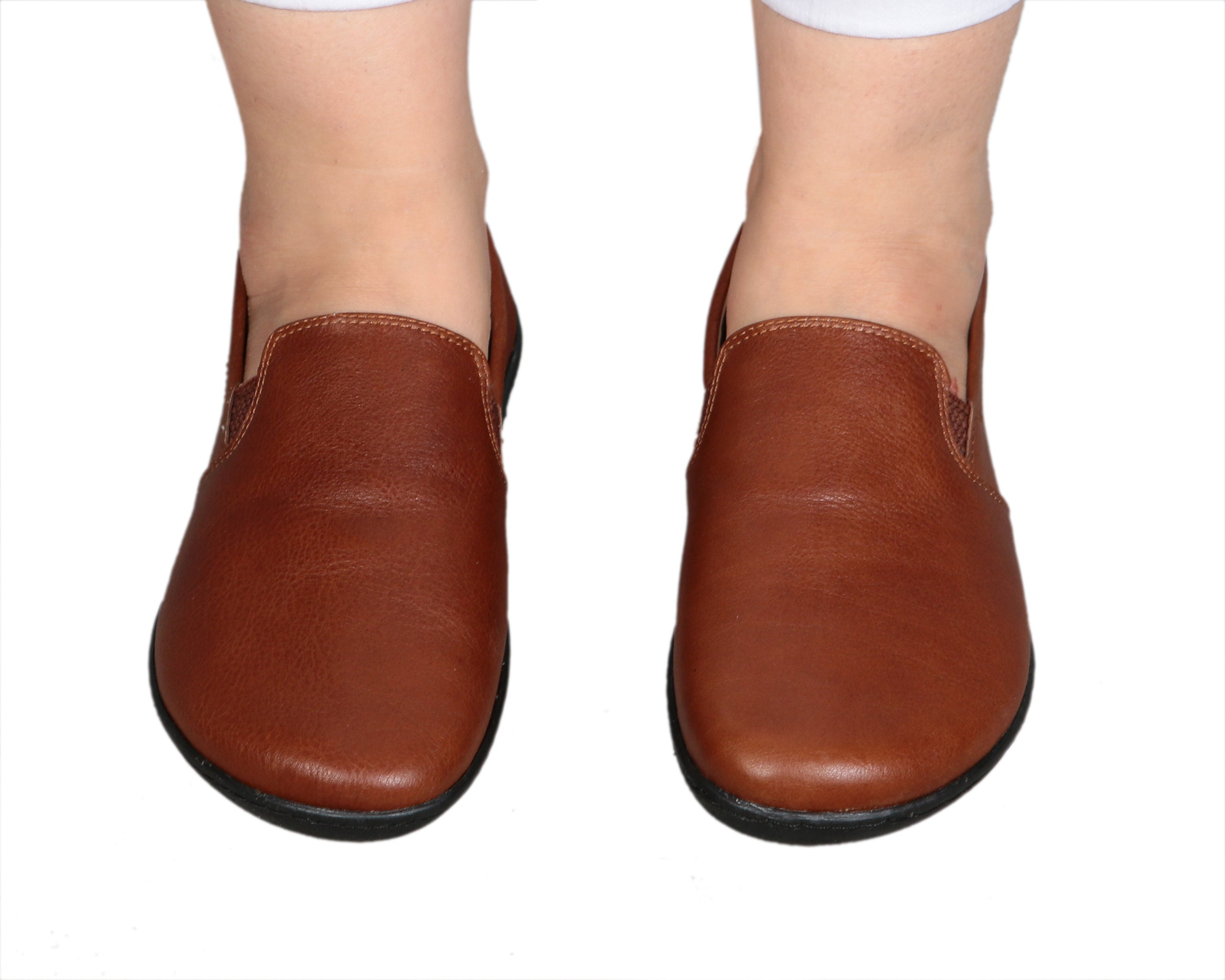 Brown Slip-On Wide Barefoot Shoes Smooth Leather Handmade 6mm Rubber Outsole 