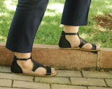 Black Women Buckle Slipper Wide Barefoot Smooth Leather Handmade Women Slipper