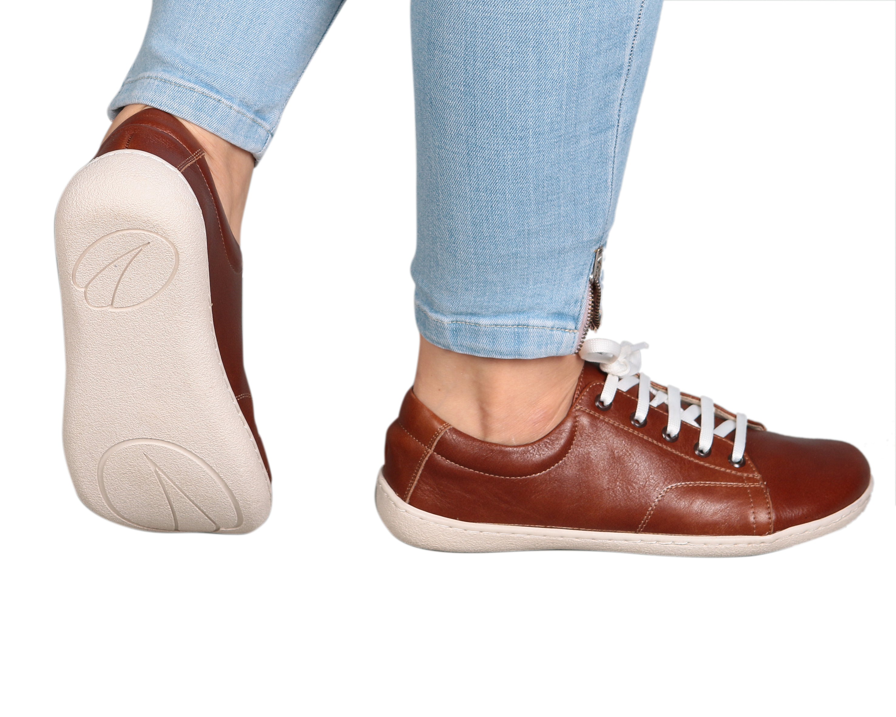Brown SNEAKER Wide Barefoot Shoes Smooth Leather Handmade 6mm Rubber Outsole 
