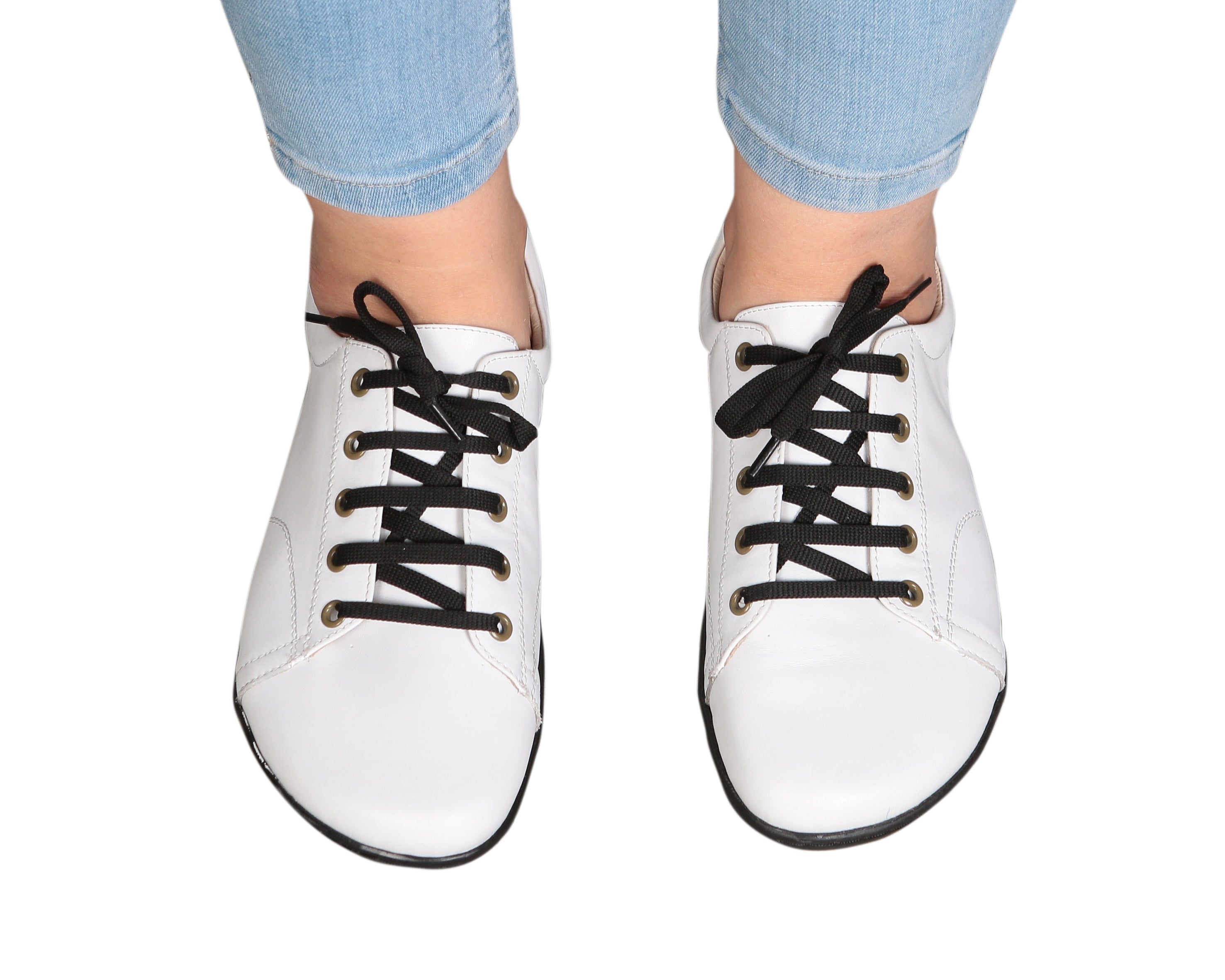 White SNEAKER Wide Barefoot Shoes Smooth Leather Handmade 6mm Rubber Outsole 