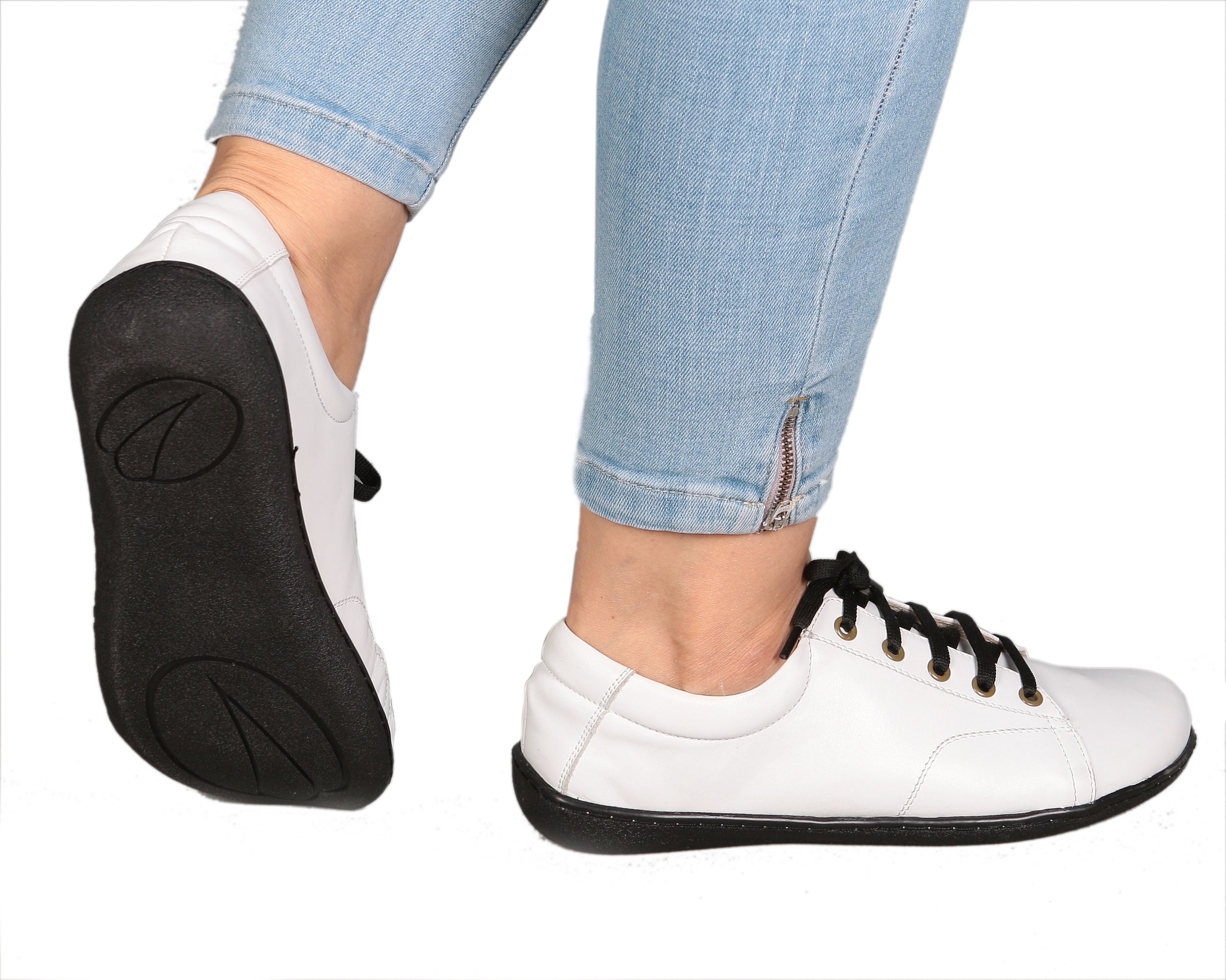 White SNEAKER Wide Barefoot Shoes Smooth Leather Handmade 6mm Rubber Outsole 