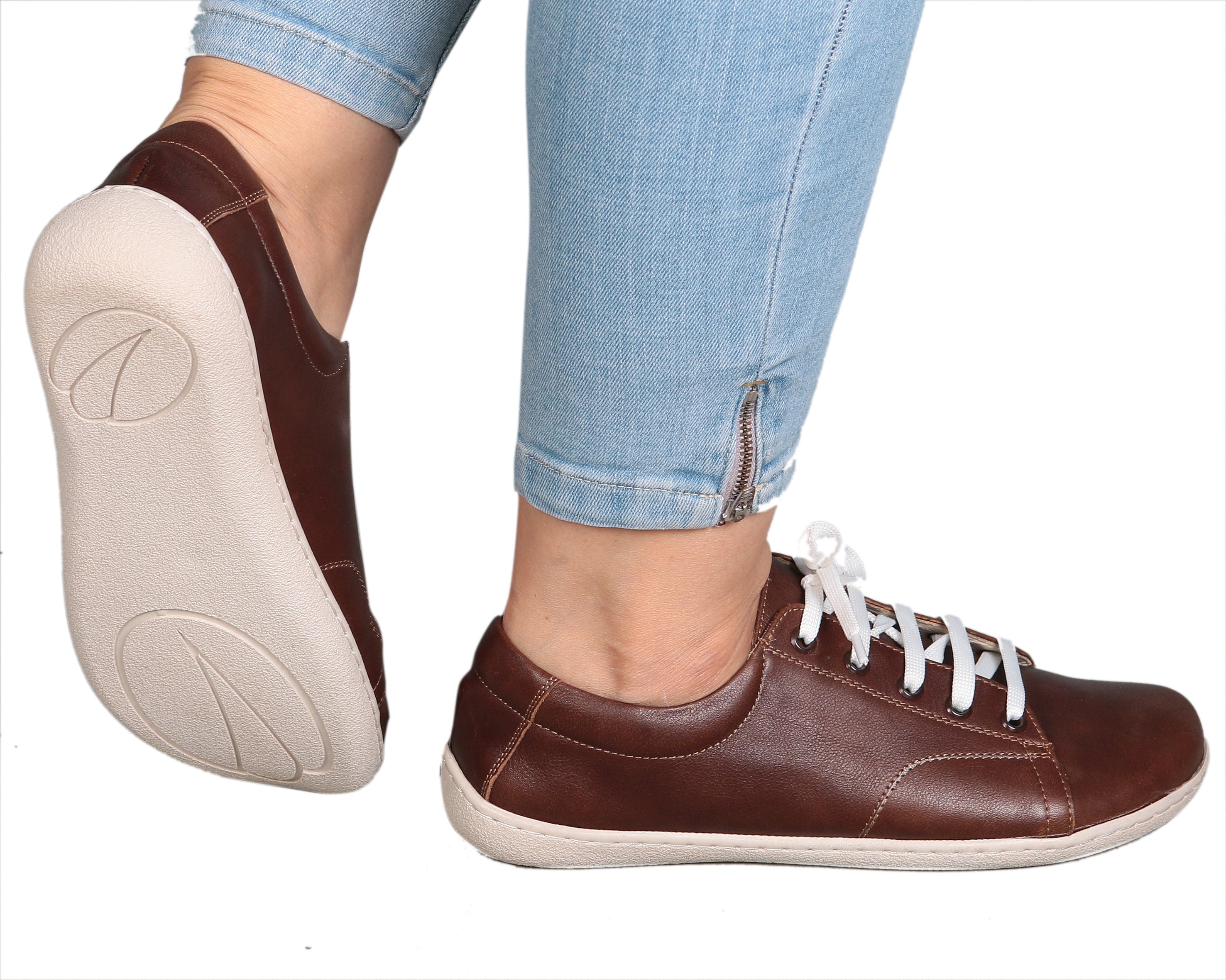 Dark Brown SNEAKER Wide Barefoot Shoes Smooth Leather Handmade 6mm Rubber Outsole 