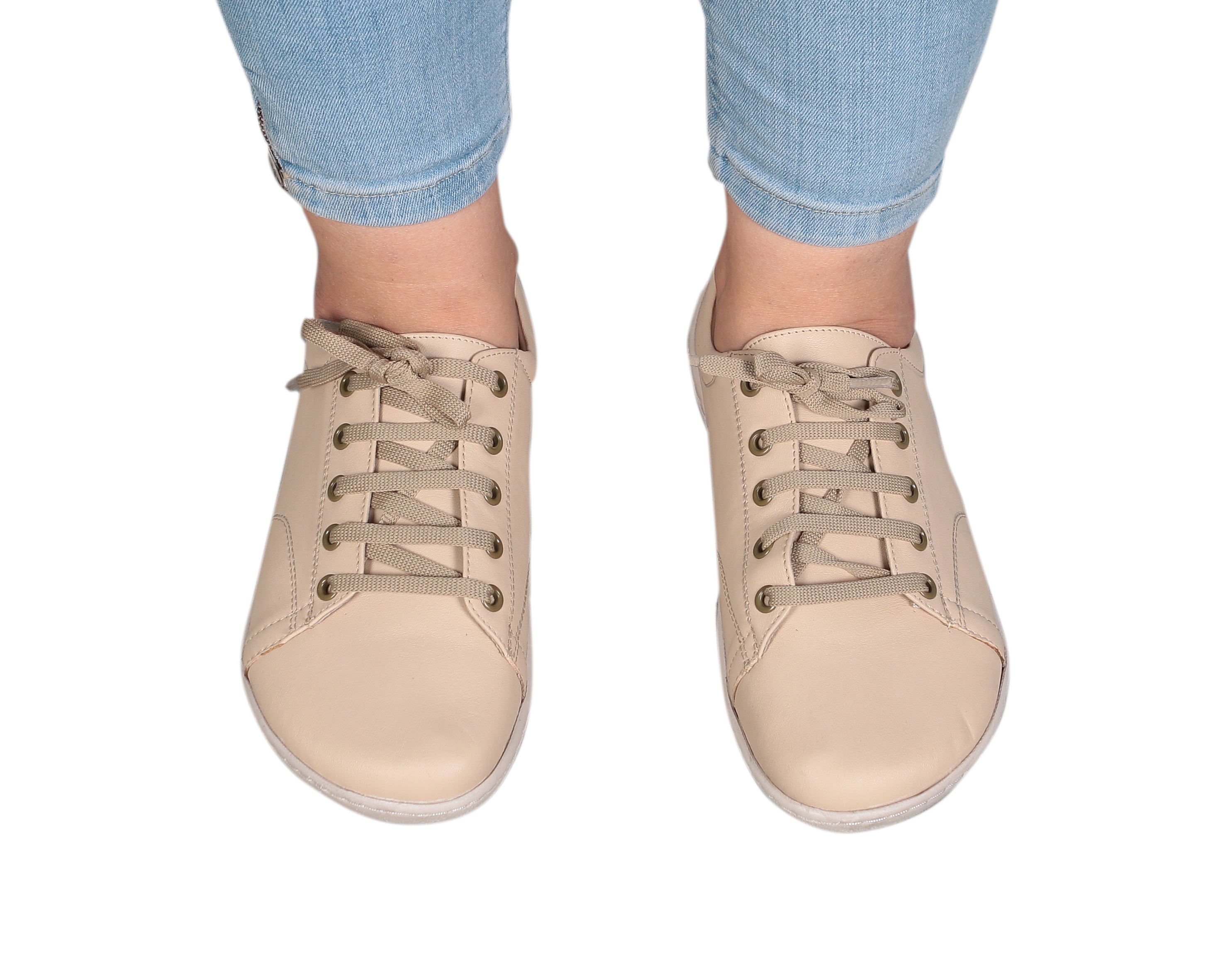 Cream SNEAKER Wide Barefoot Shoes Smooth Leather Handmade 6mm Rubber Outsole 