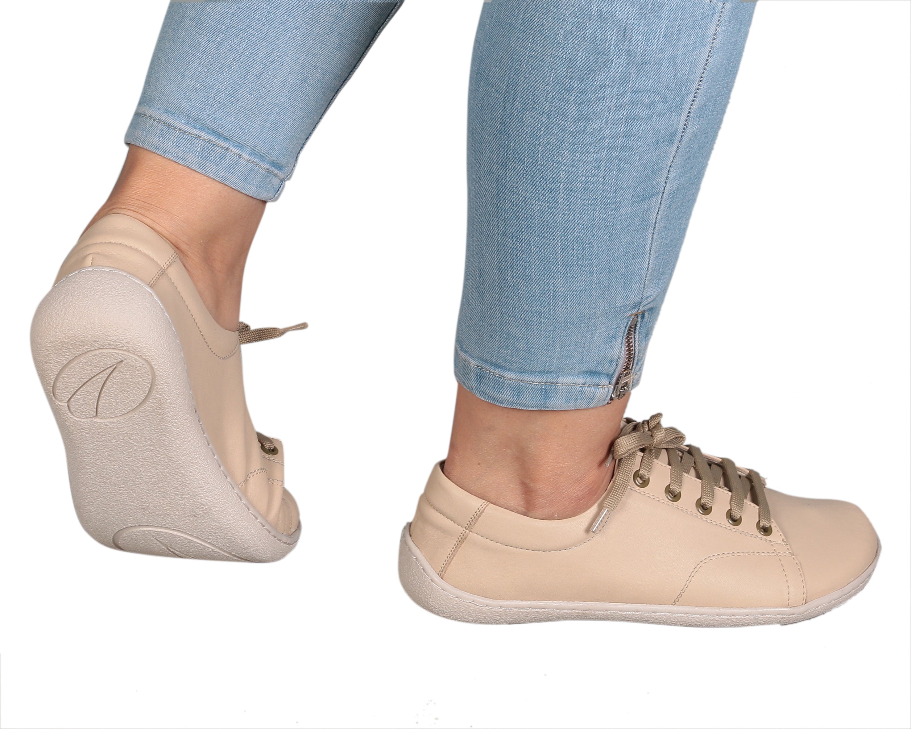 Cream SNEAKER Wide Barefoot Shoes Smooth Leather Handmade 6mm Rubber Outsole 