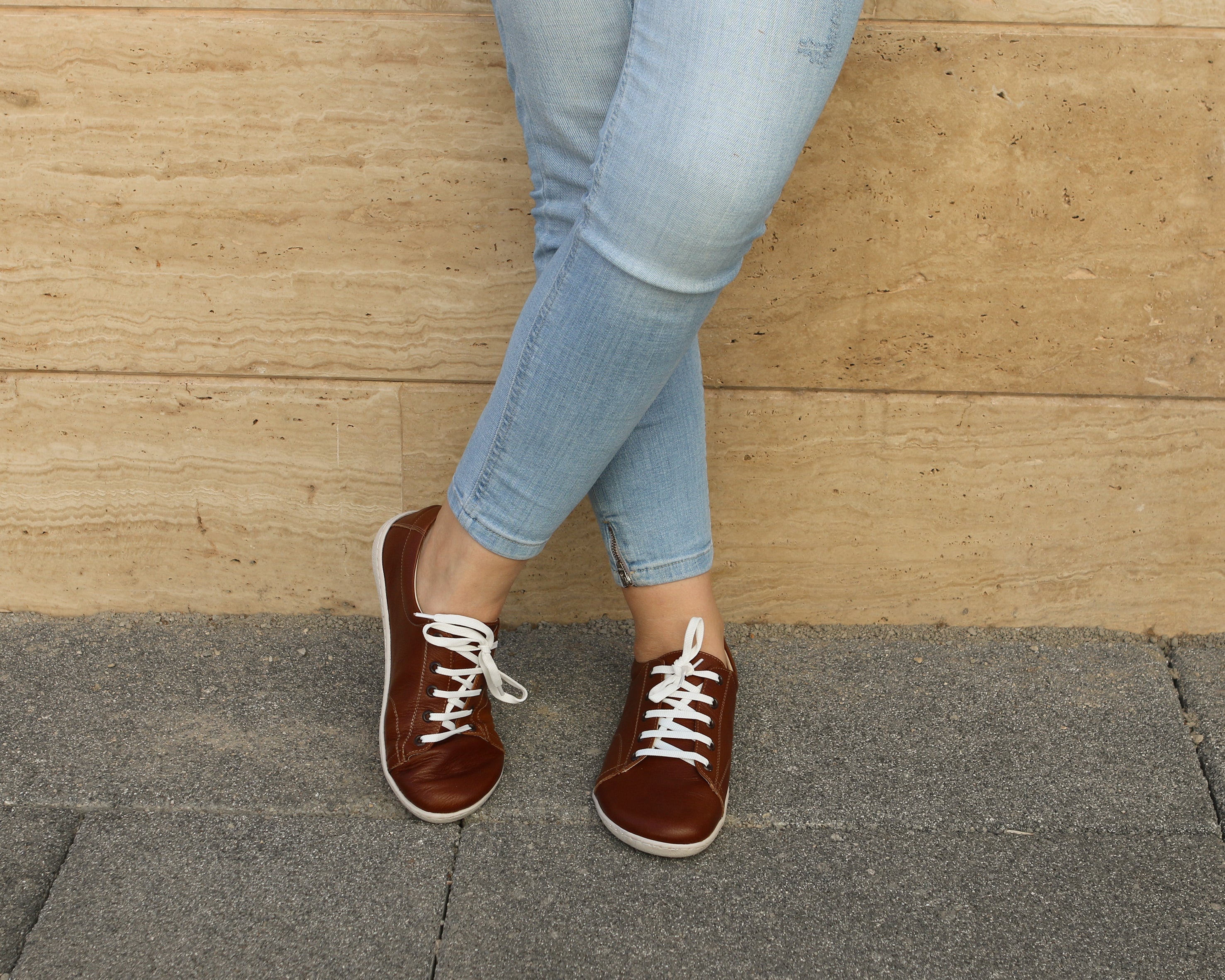Brown SNEAKER Wide Barefoot Shoes Smooth Leather Handmade 6mm Rubber Outsole 