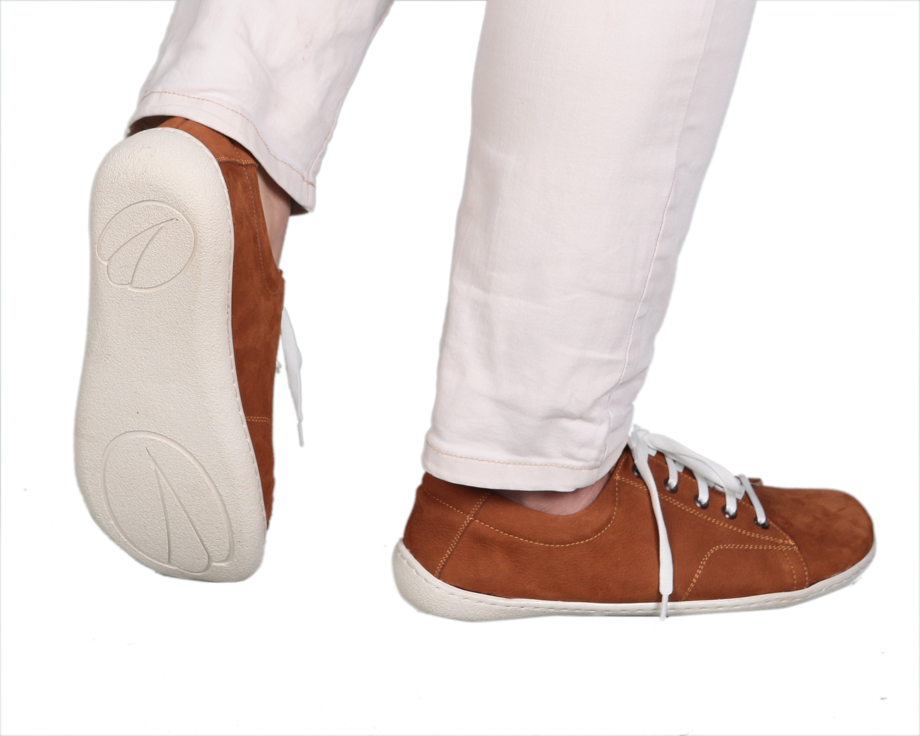 Tan SNEAKER Wide Barefoot Shoes Nubuck Leather Handmade 6mm Rubber Outsole 