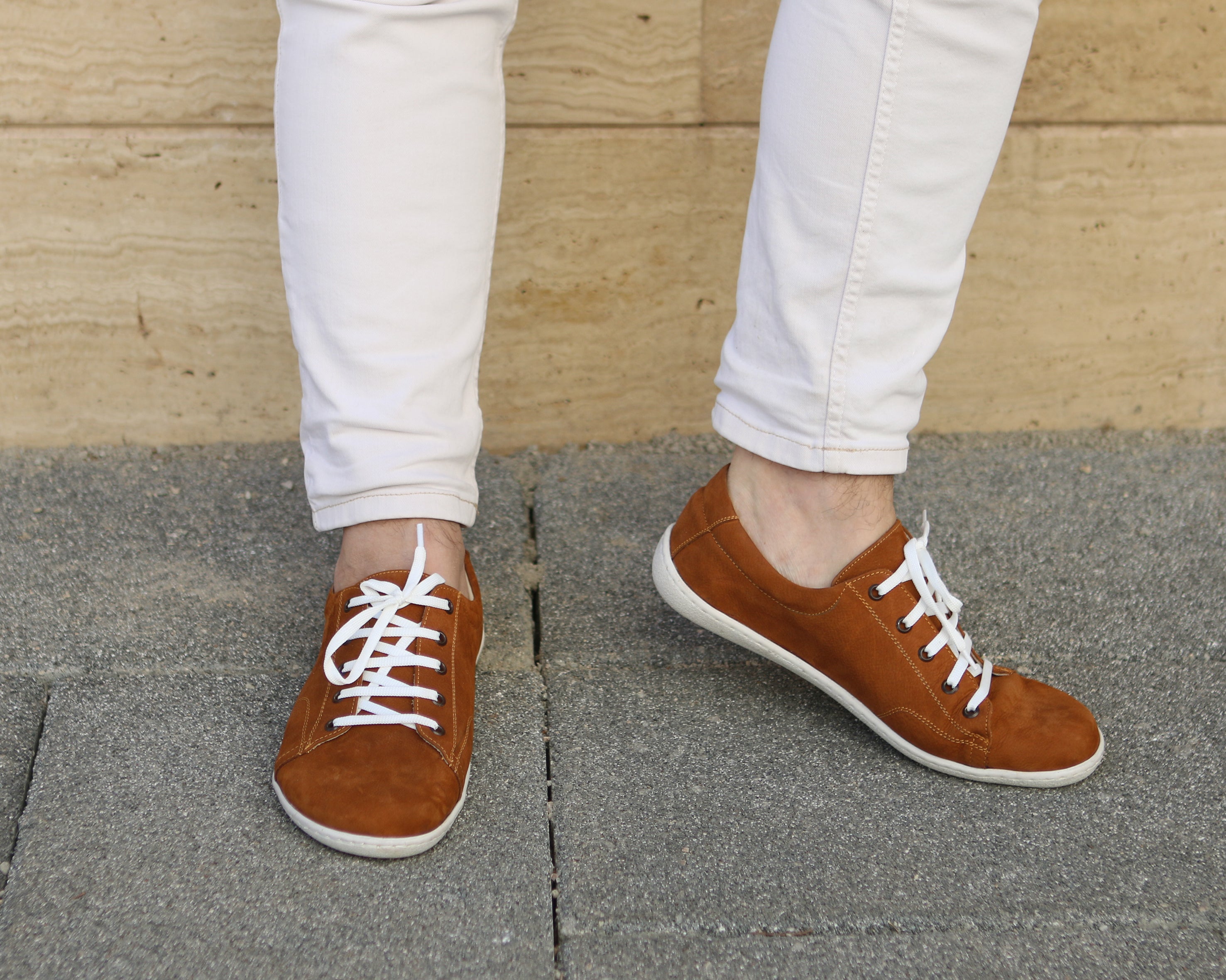Tan SNEAKER Wide Barefoot Shoes Nubuck Leather Handmade 6mm Rubber Outsole 