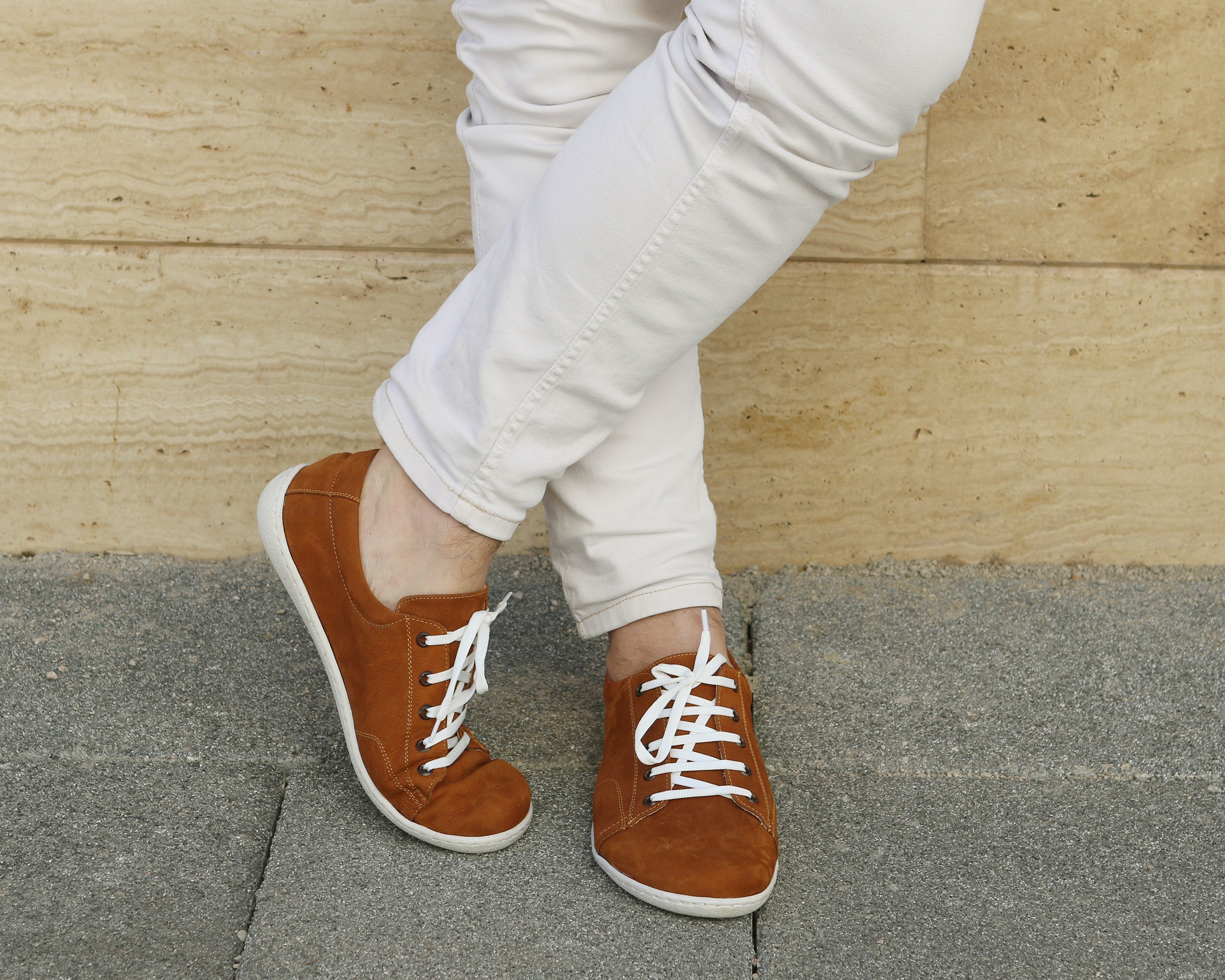 Tan SNEAKER Wide Barefoot Shoes Nubuck Leather Handmade 6mm Rubber Outsole 
