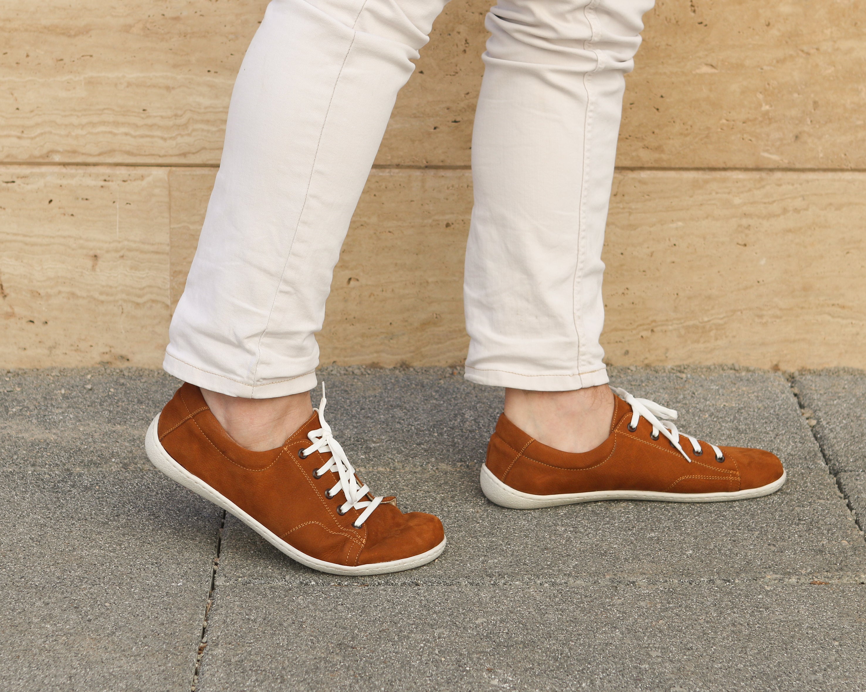 Tan SNEAKER Wide Barefoot Shoes Nubuck Leather Handmade 6mm Rubber Outsole 
