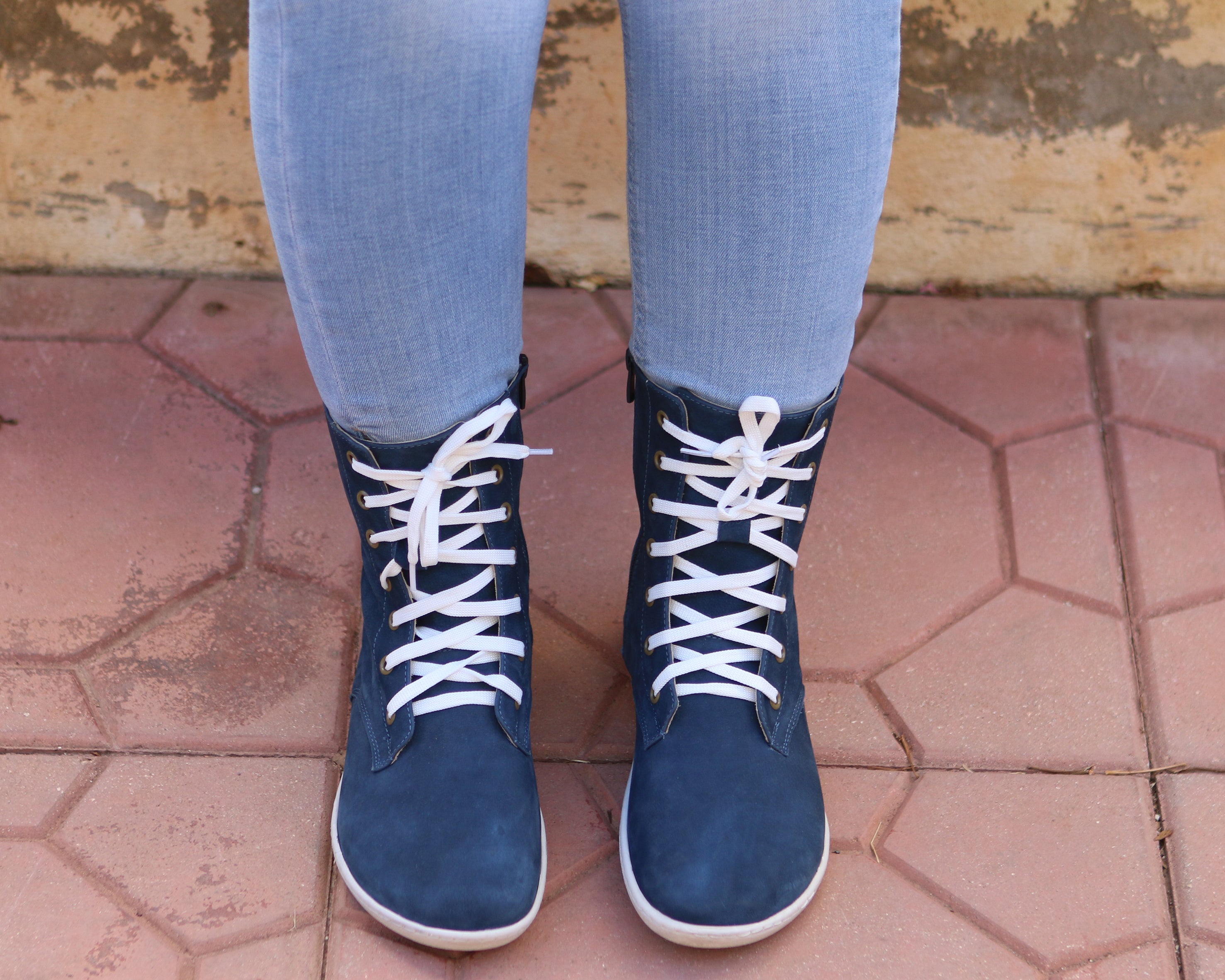Jeans Long Zipper Boots Wide Barefoot Shoes Nubuck Leather Handmade Rubber Outsole 