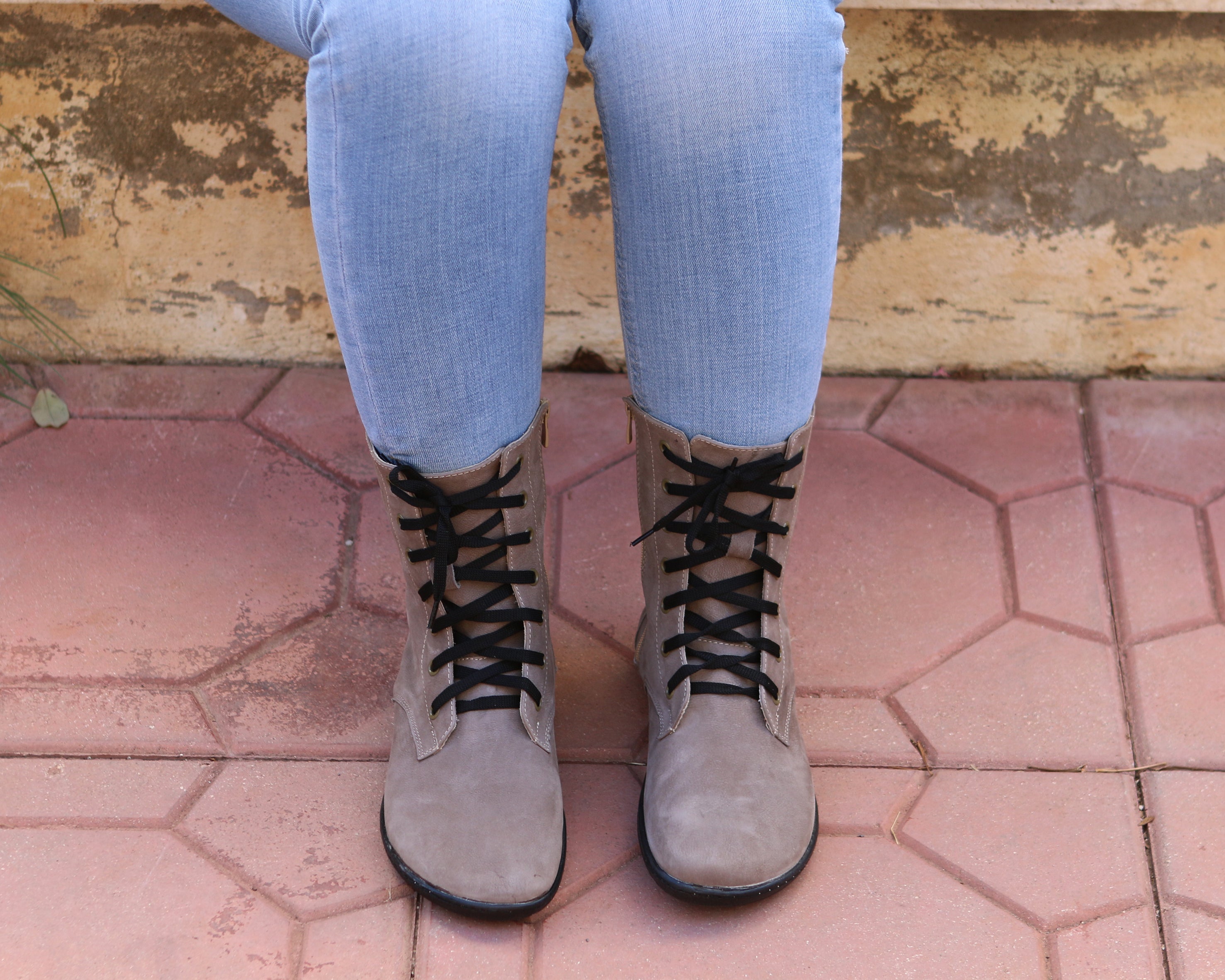 Smoked Long Zipper Boots Wide Barefoot Shoes Nubuck Leather Handmade Rubber Outsole 