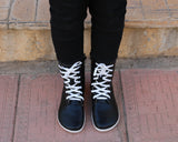 Black Long Zipper Boots Wide Barefoot Shoes Smooth Leather Handmade 6mm Rubber Outsole Long Boots Rubber Outsole