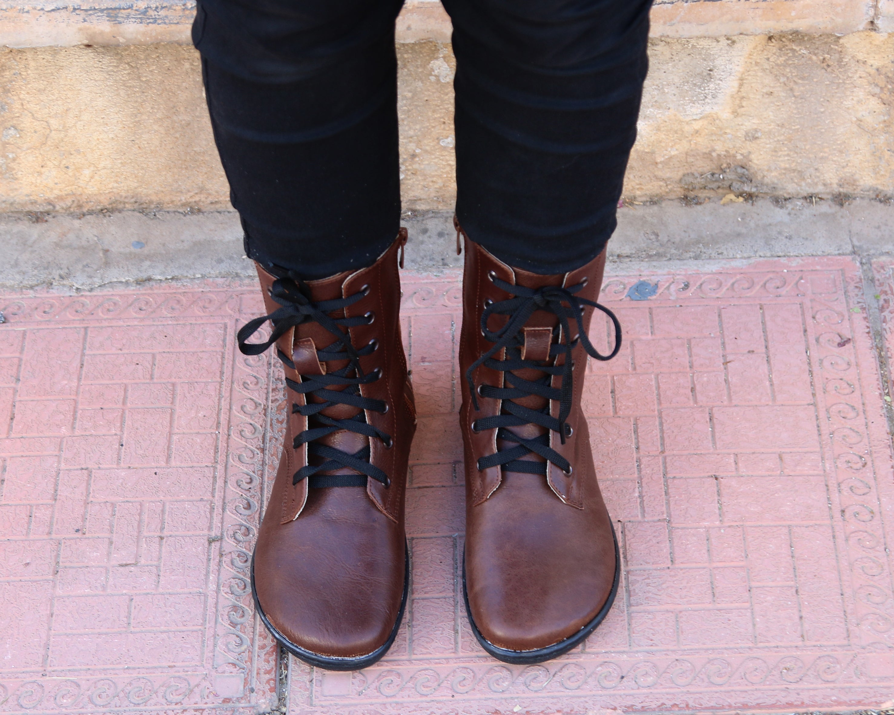Dark Brown Long Zipper Boots Wide Barefoot Shoes Smooth Leather Handmade 6mm Rubber Outsole 