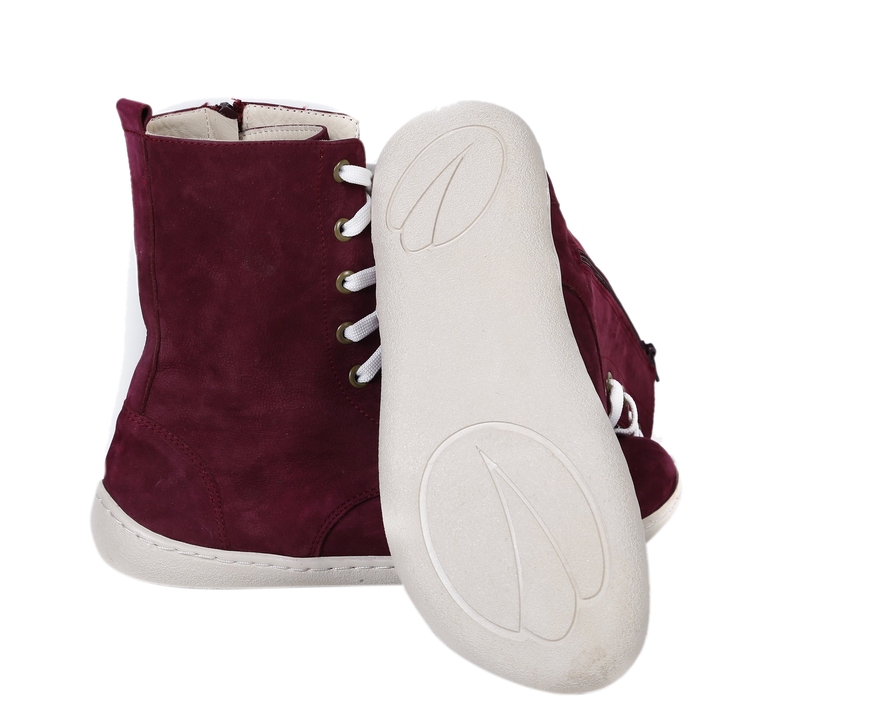 Burgundy Long Zipper Boots Wide Barefoot Shoes Nubuck Leather Handmade Rubber Outsole 