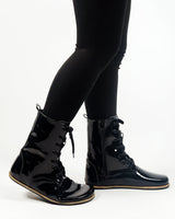 Black Long Boots Wide Barefoot Patent Leather Handmade Shoes Long Boots Leather Outsole