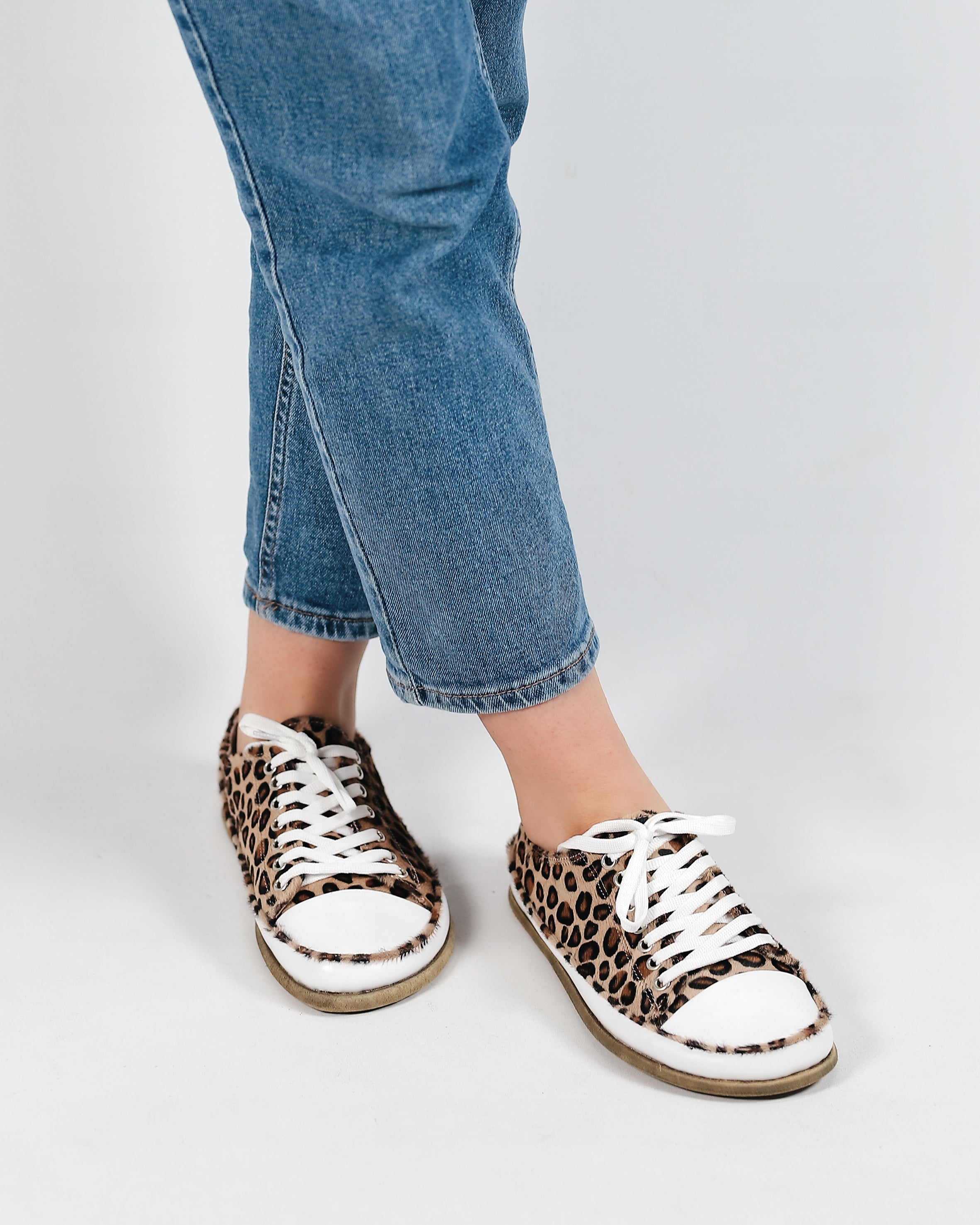 Leopard Converse Style Wide Barefoot Smooth Leather Handmade Shoes