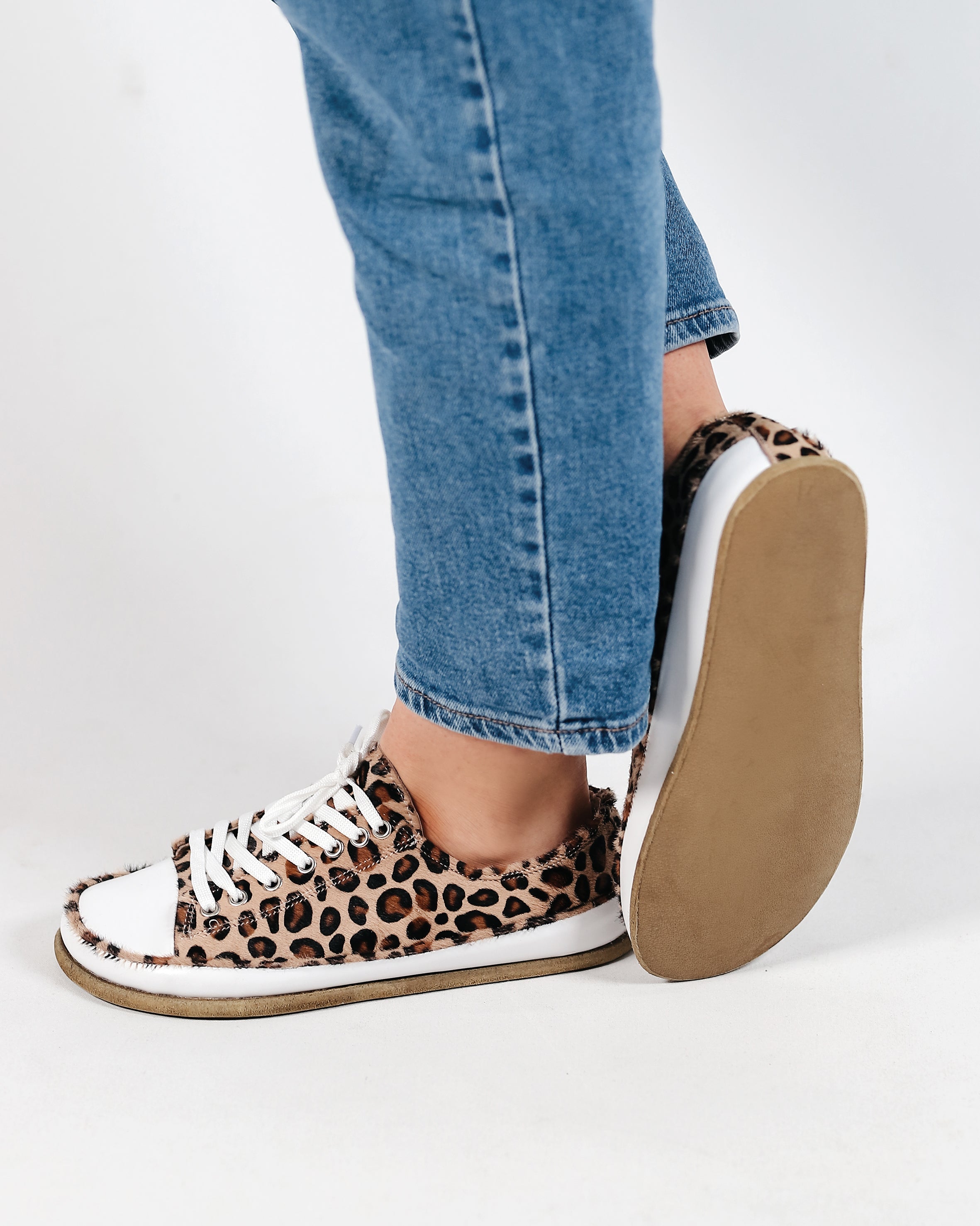 Leopard Converse Style Wide Barefoot Smooth Leather Handmade Shoes 